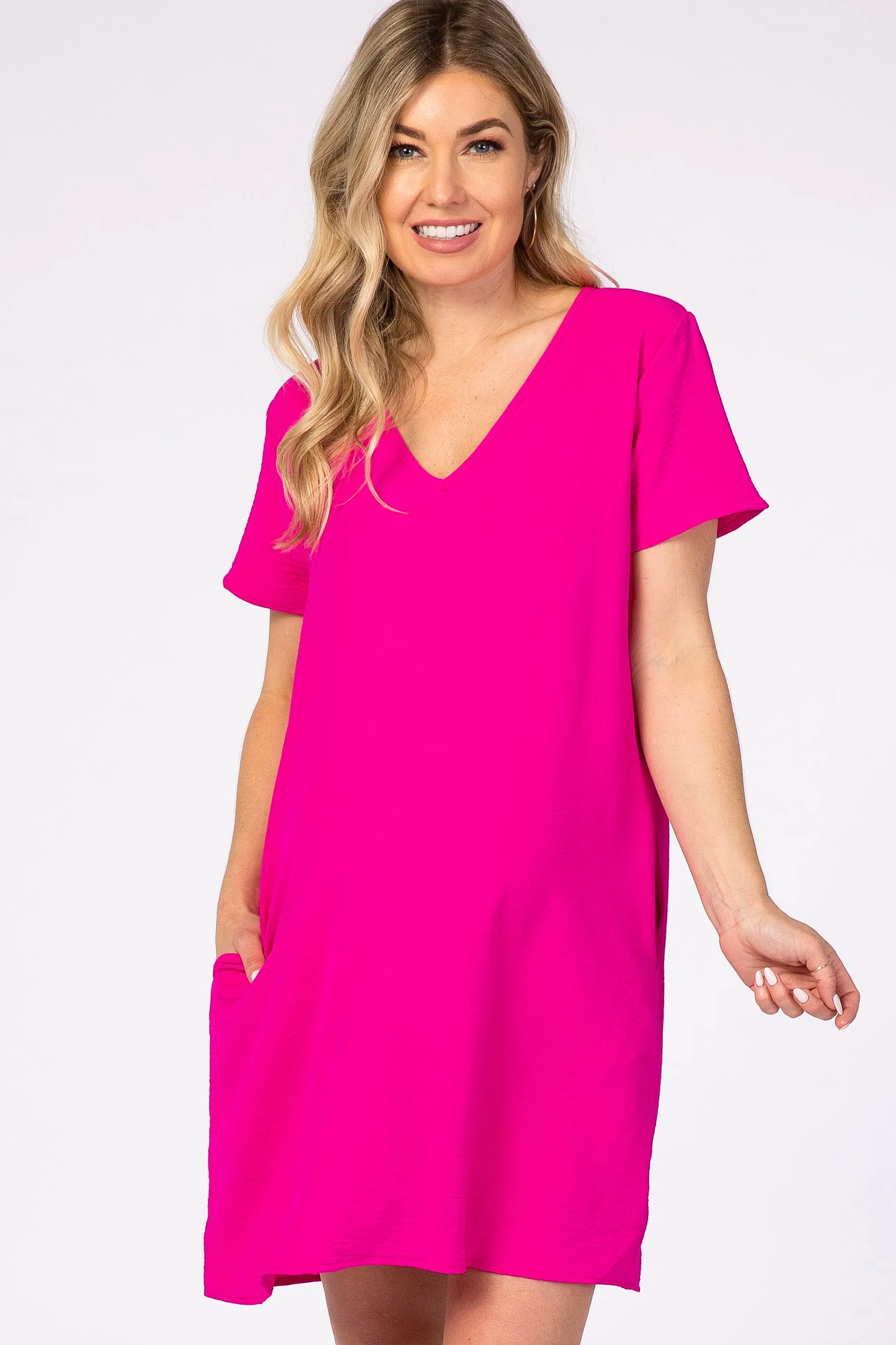 Pink V-Neck Short Sleeve Maternity Dress sold by Pinkblush