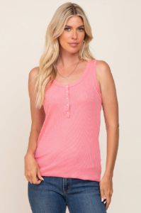 Pink Ribbed Button Front Maternity Tank Top sold by Pinkblush