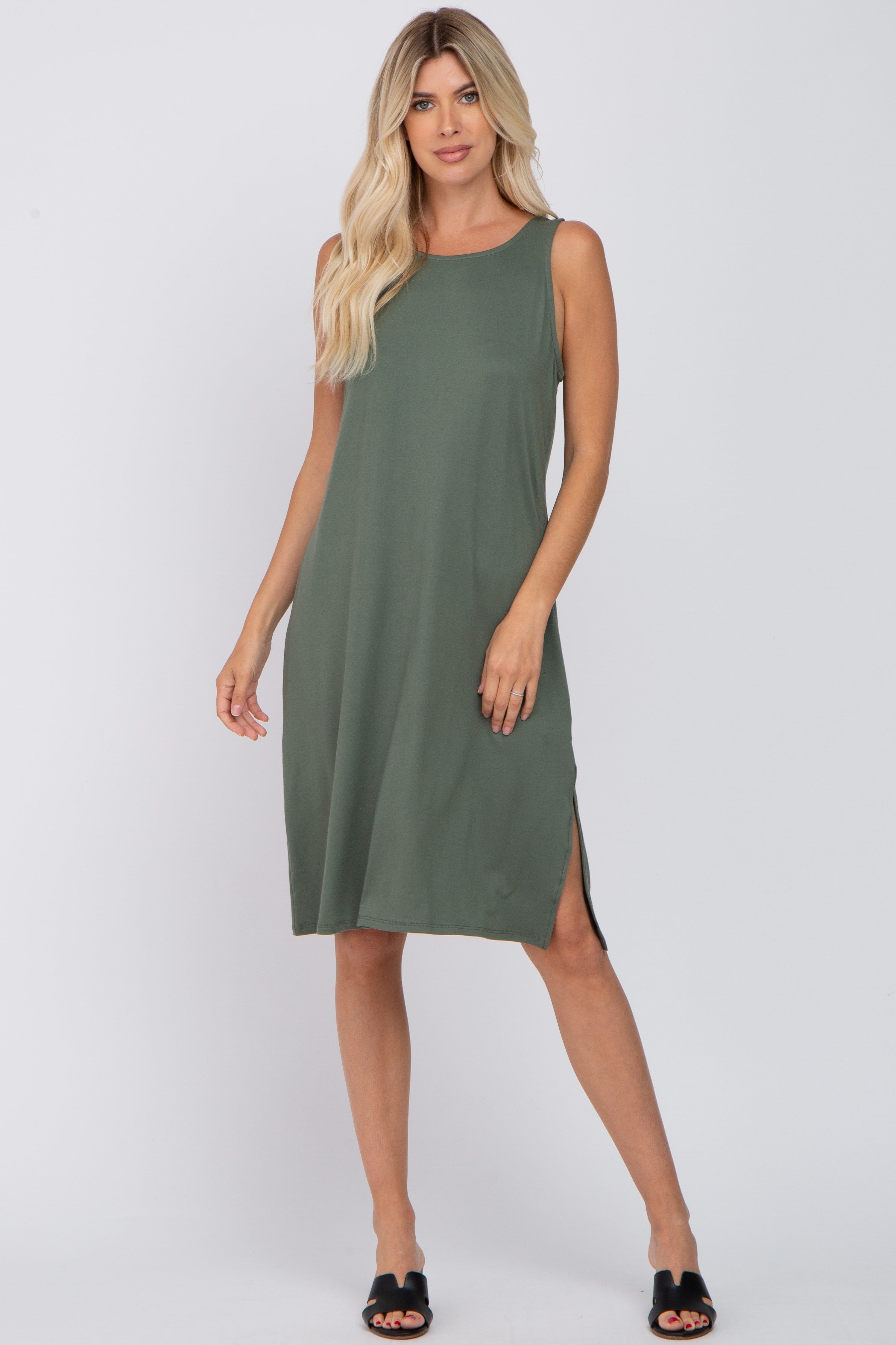 Olive Sleeveless Maternity Midi Dress sold by Pinkblush product image thumbnail 5