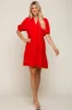 Red Satin Ruffle V-Neck Short Sleeve Dress sold by Pinkblush