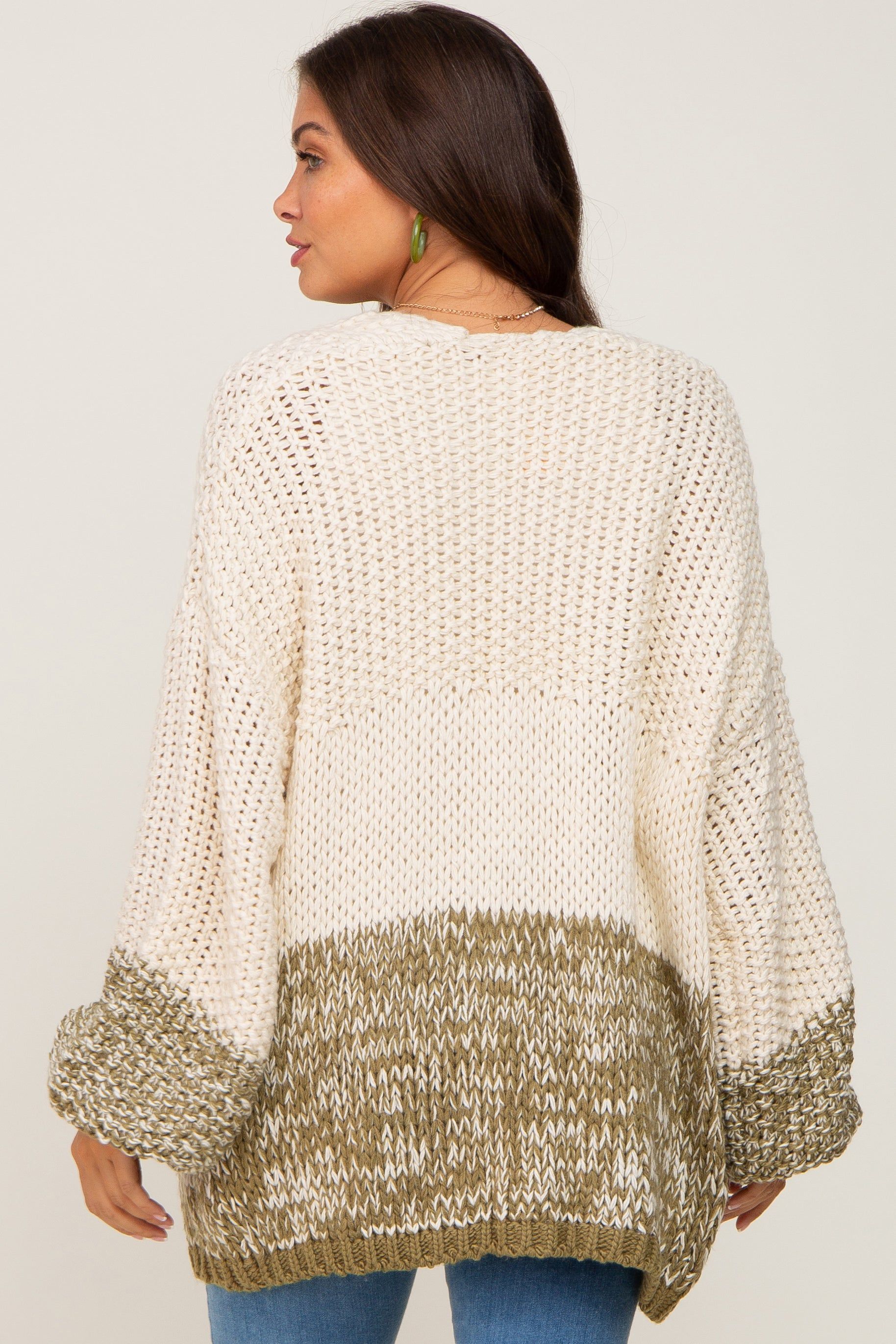 Olive Open Knit Color Block Maternity Cardigan sold by Pinkblush product image thumbnail 3