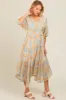Orange Floral Border Print V-Neck Tiered Midi Dress sold by Pinkblush