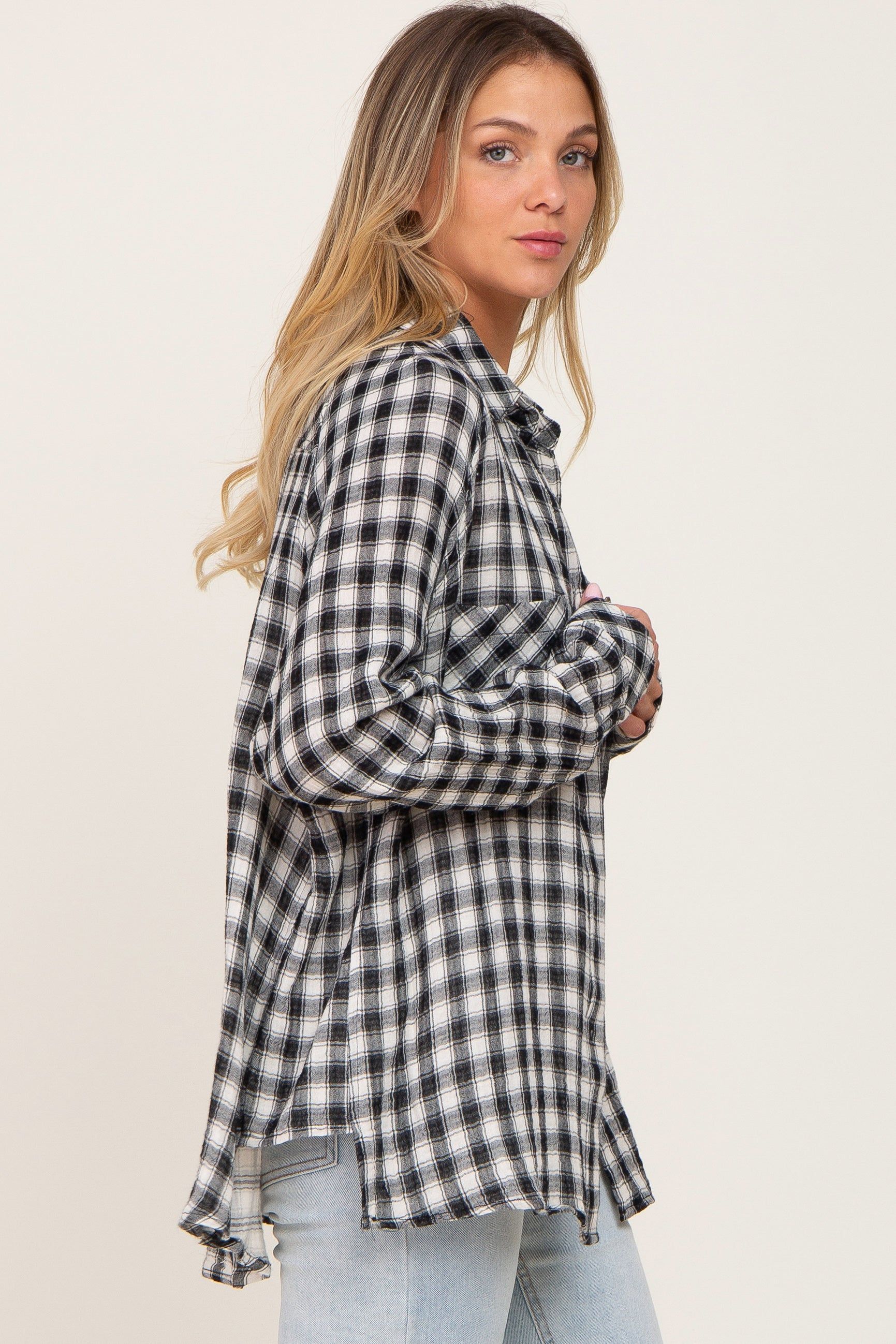 Black Plaid Flannel Top sold by Pinkblush product image thumbnail 2