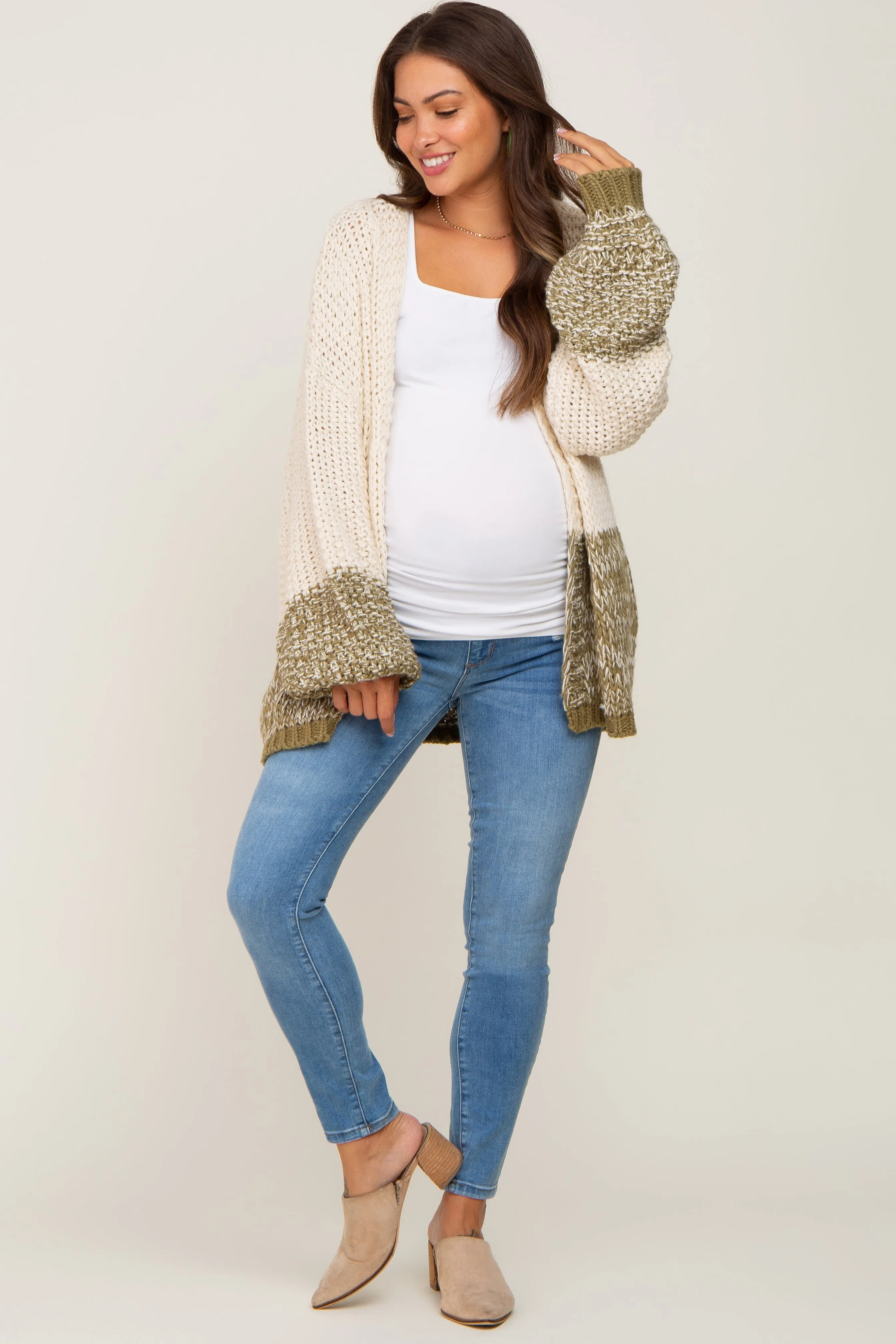 Olive Open Knit Color Block Maternity Cardigan sold by Pinkblush product image thumbnail 5