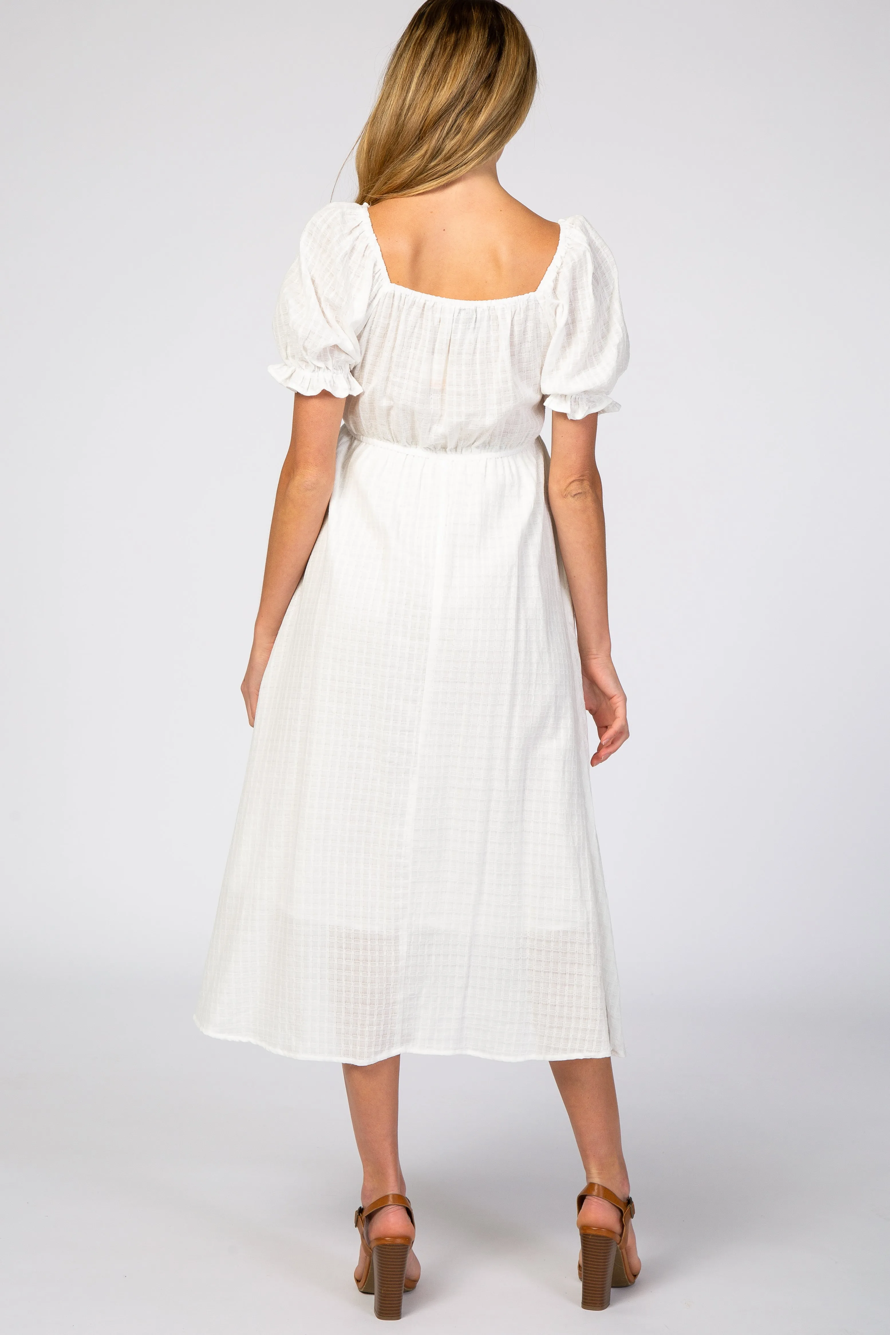 White Smocked Puff Sleeve Maternity Midi Dress sold by Pinkblush product image thumbnail 3
