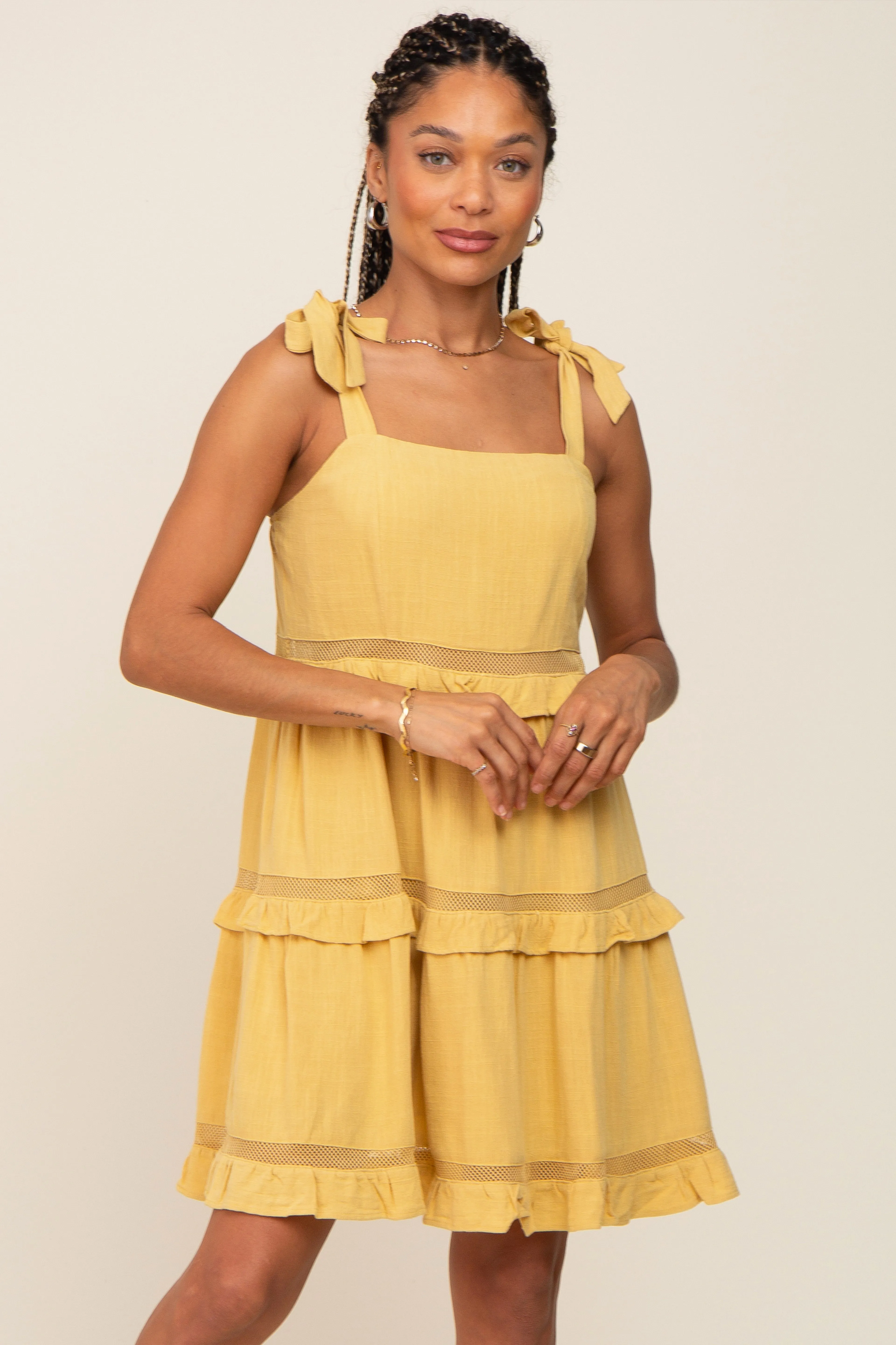 Yellow Sleeveless Tiered Maternity Dress sold by Pinkblush product image thumbnail 5