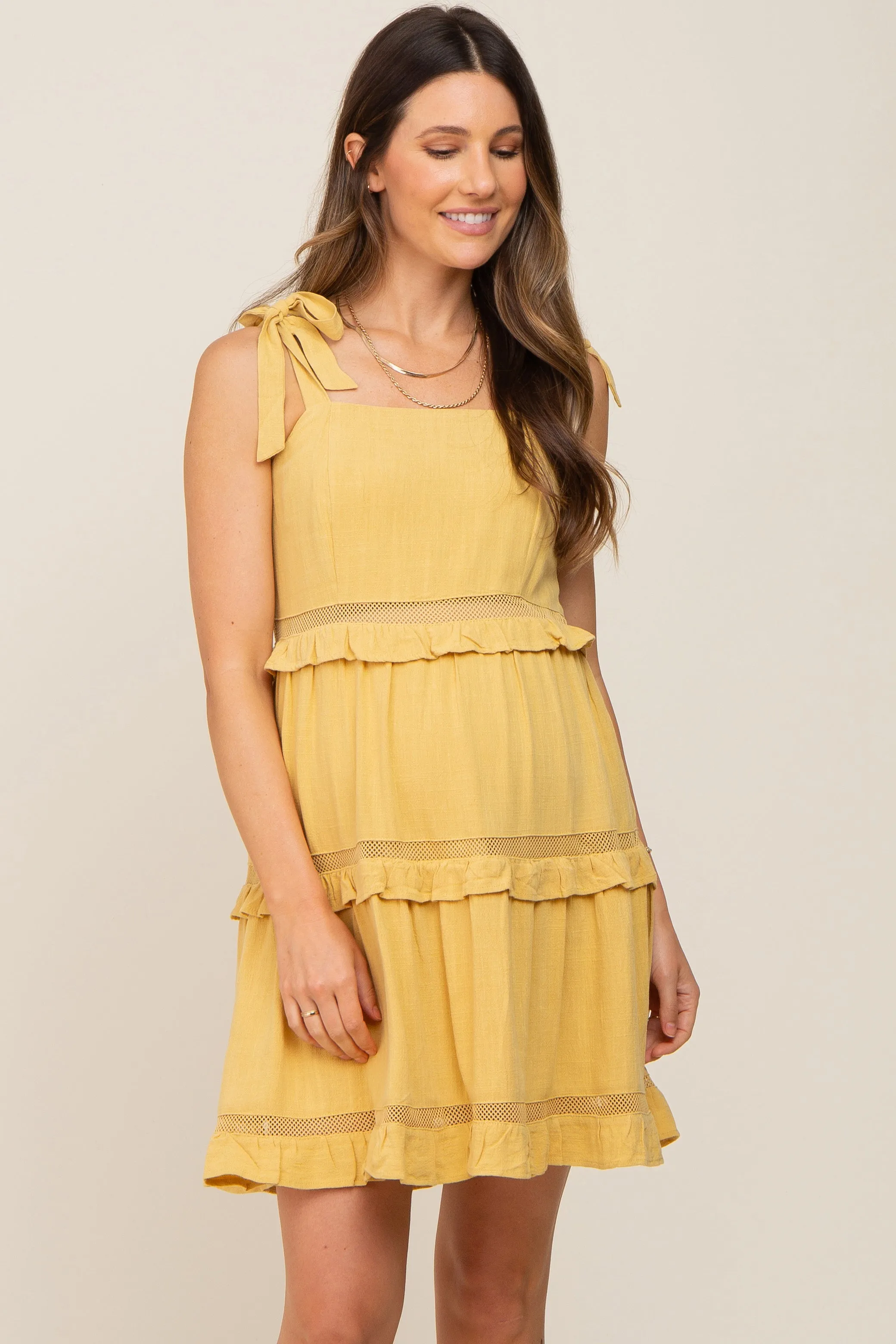 Yellow Sleeveless Tiered Maternity Dress sold by Pinkblush product image thumbnail 2