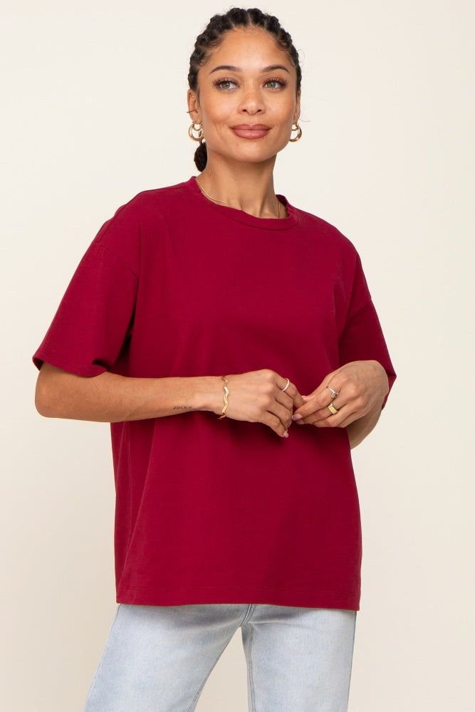 Burgundy Oversized Basic Tee sold by Pinkblush