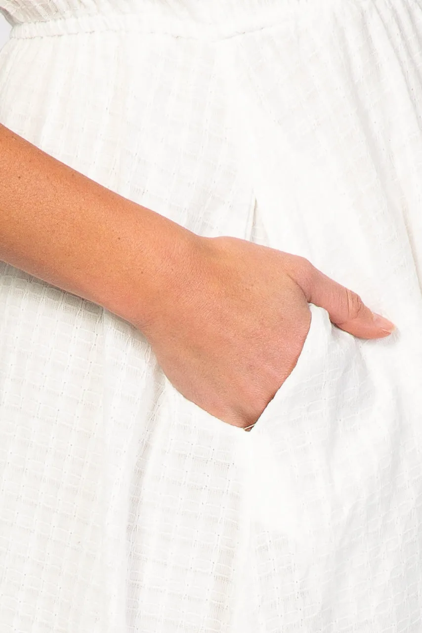 White Smocked Puff Sleeve Maternity Midi Dress sold by Pinkblush product image thumbnail 4