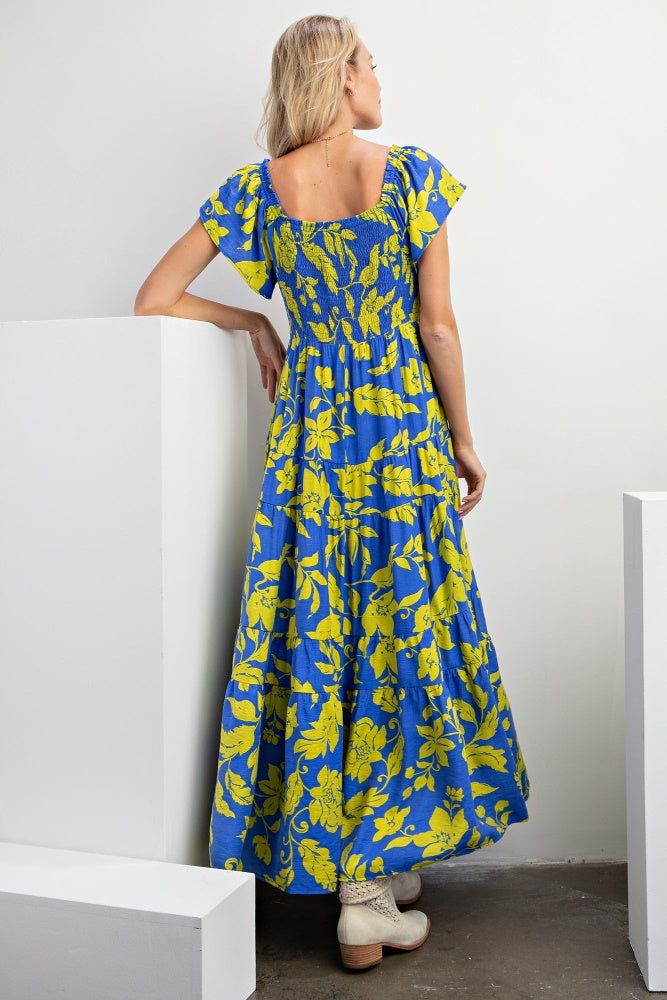 Blue Short Sleeve Printed Woven Maxi Dress sold by Pinkblush product image thumbnail 3