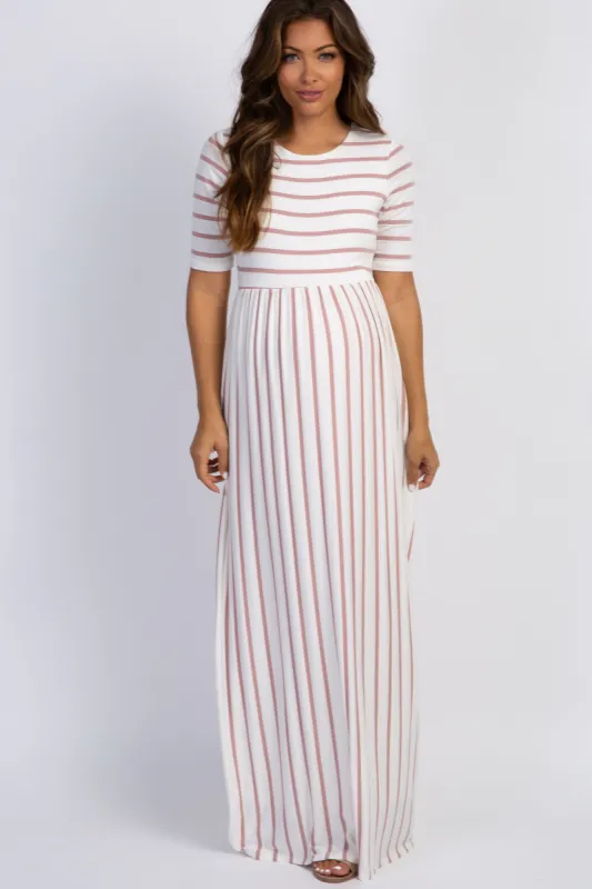 PinkBlush Mauve Striped Half Sleeve Maternity Maxi Dress sold by Pinkblush