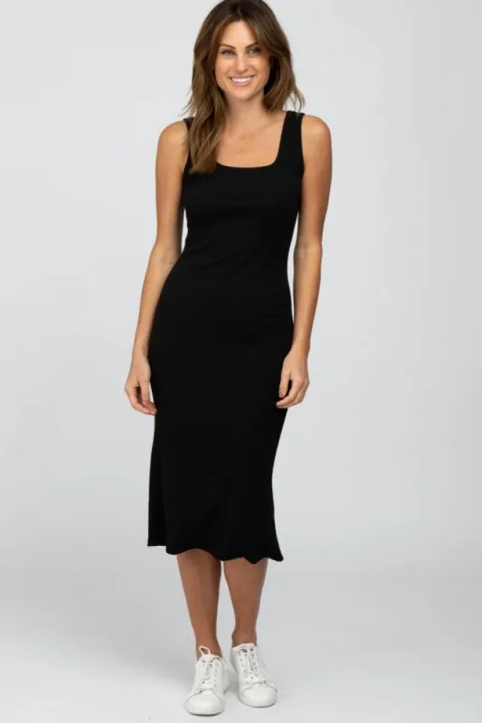 Black Ribbed Midi Dress sold by Pinkblush