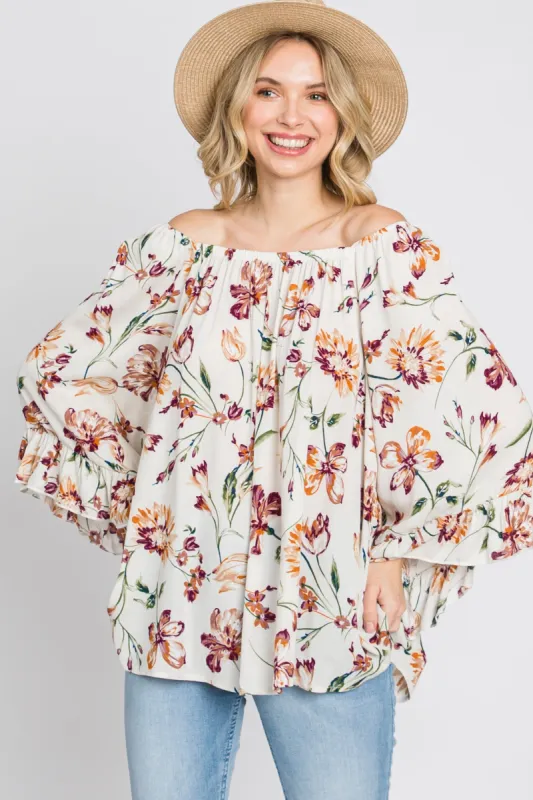 Ivory Floral Square Neck Ruffle Sleeve Top sold by Pinkblush