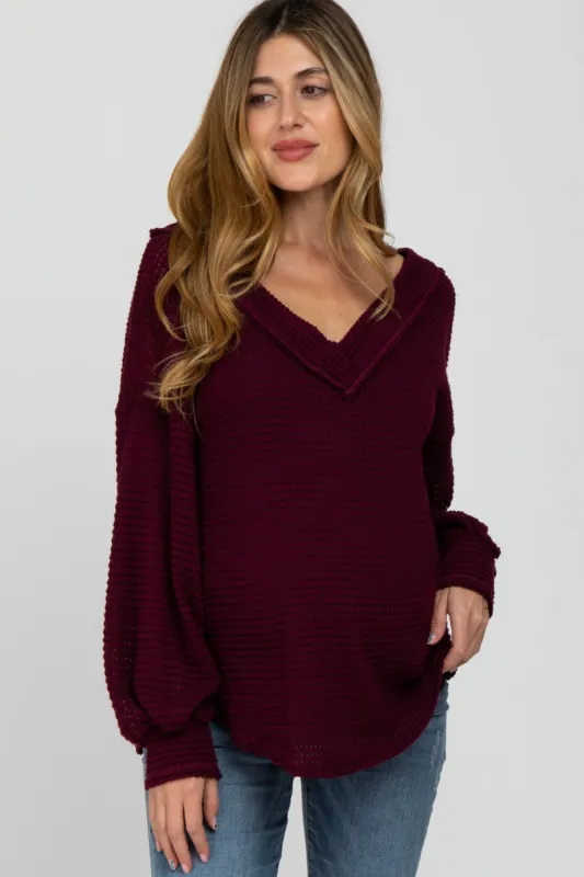 Burgundy Waffle Knit V-Neck Maternity Top sold by Pinkblush