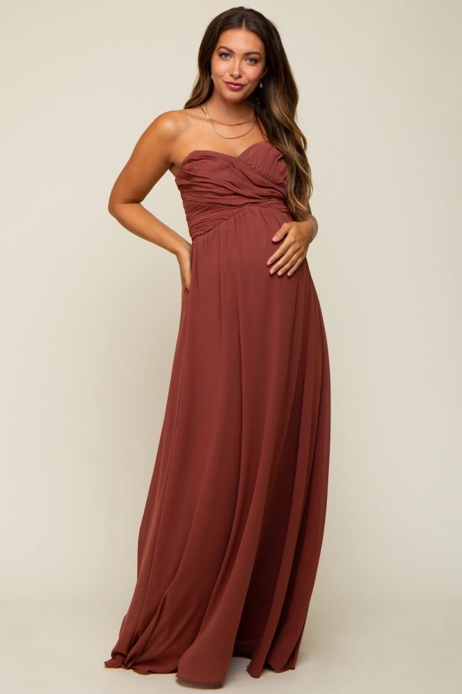 Rust Sweetheart Convertible Chiffon Maternity Gown sold by Pinkblush