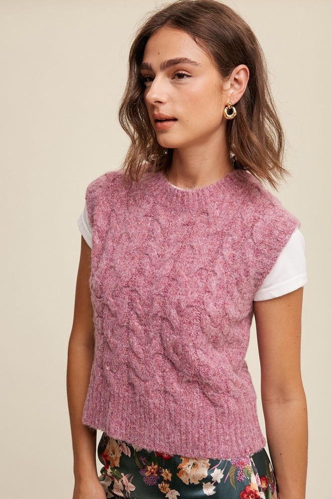 Magenta Cable Knit Cropped Sweater Vest sold by Pinkblush product image thumbnail 2