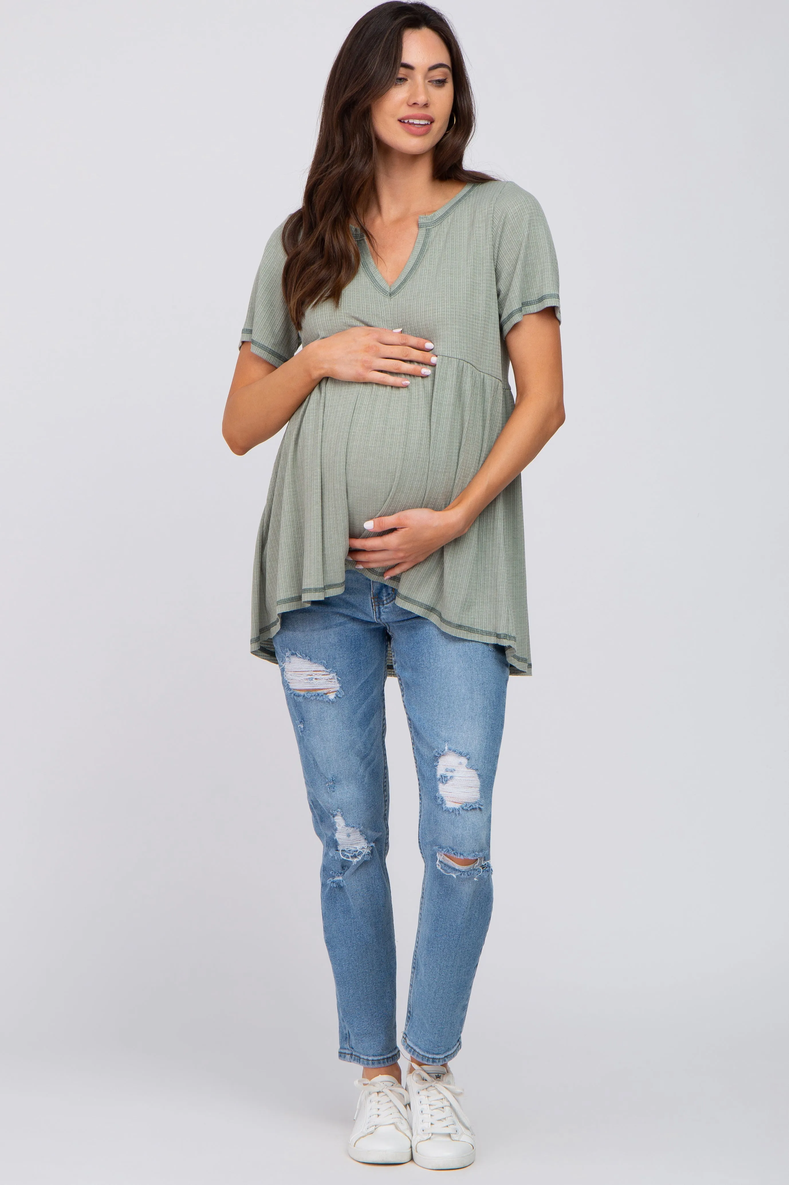 Light Olive V Neck Maternity Top sold by Pinkblush product image thumbnail 4
