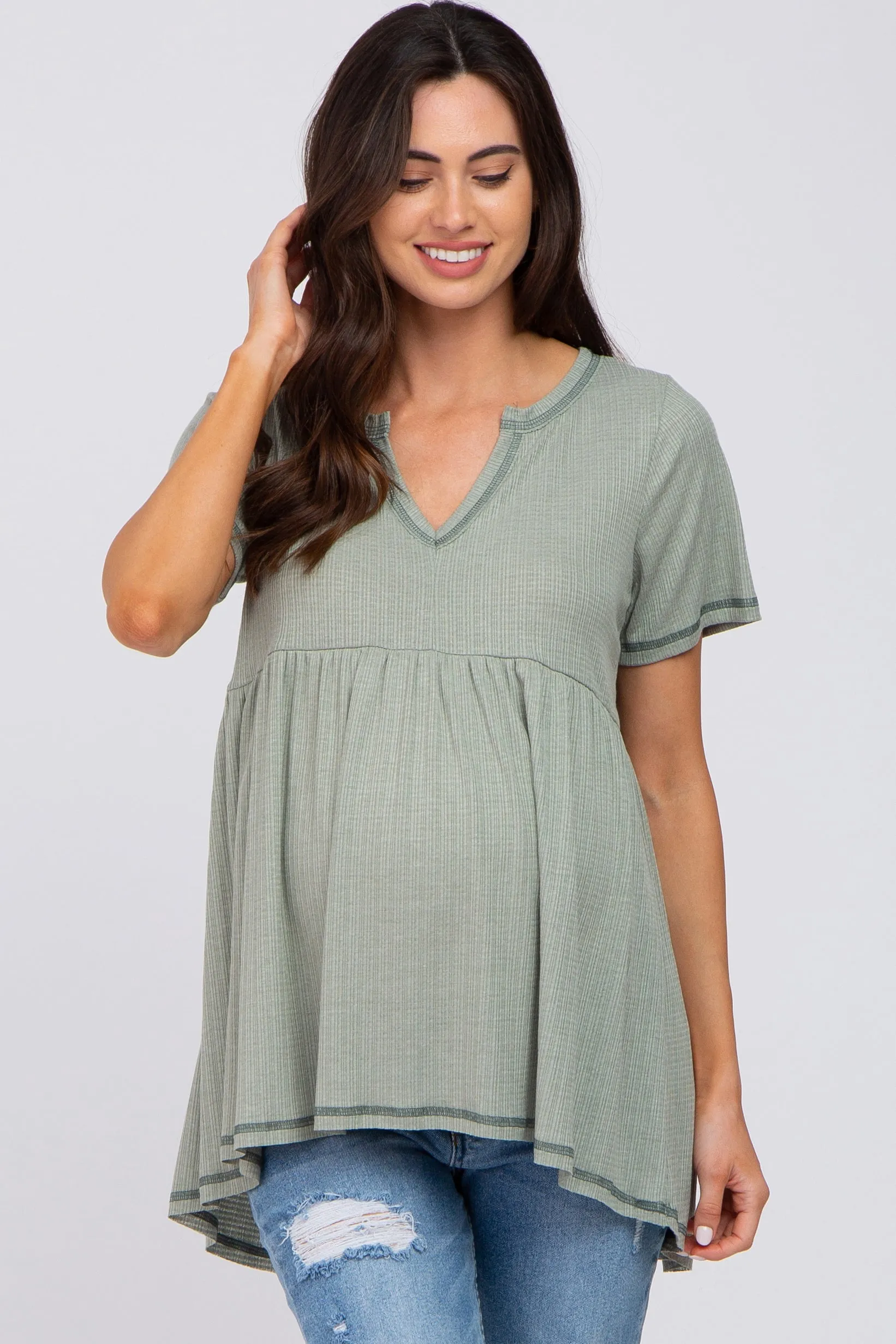Light Olive V Neck Maternity Top sold by Pinkblush