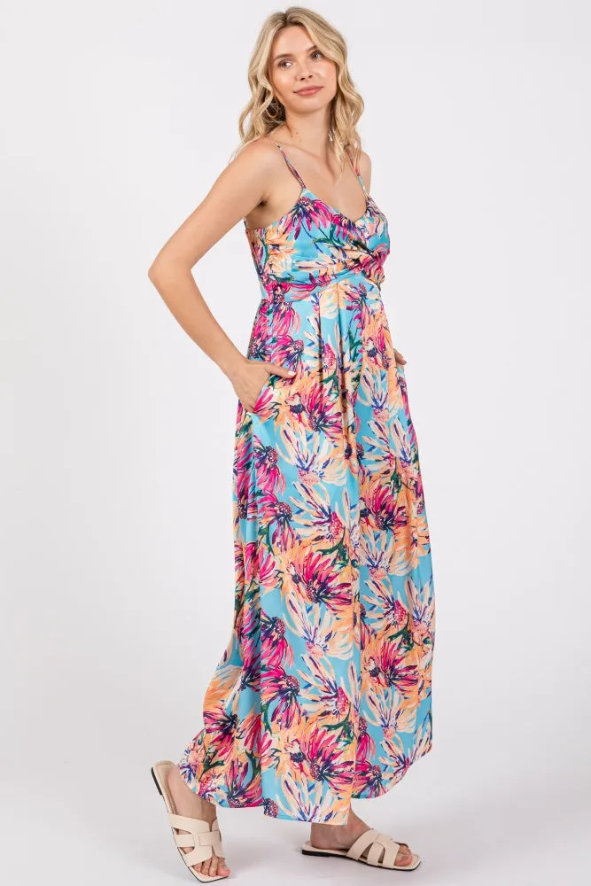 Light Blue Floral Front Twist Jumpsuit sold by Pinkblush product image thumbnail 2