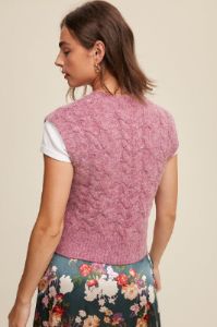Magenta Cable Knit Cropped Sweater Vest sold by Pinkblush