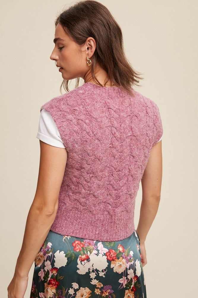 Magenta Cable Knit Cropped Sweater Vest sold by Pinkblush product image thumbnail 3