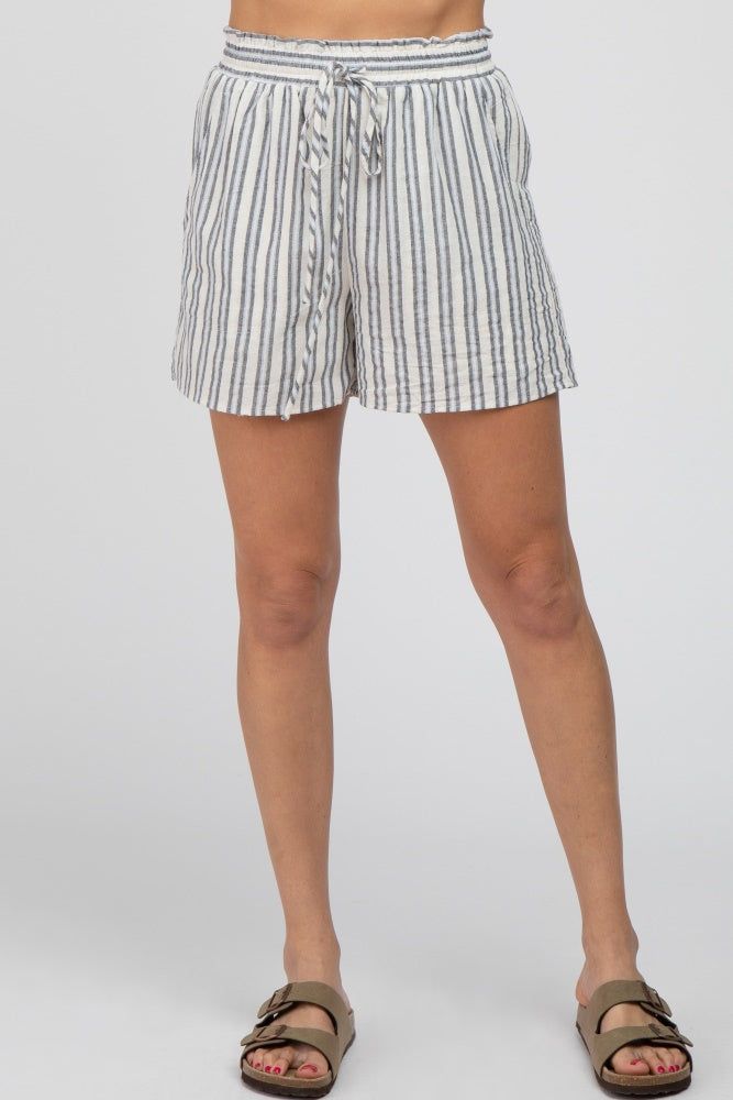 Navy Blue Striped Linen Drawstring Shorts sold by Pinkblush product image thumbnail 2