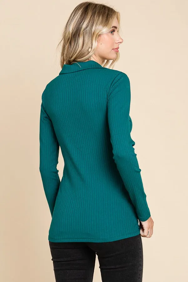 Teal Ribbed Collared Long Sleeve Top sold by Pinkblush product image thumbnail 4
