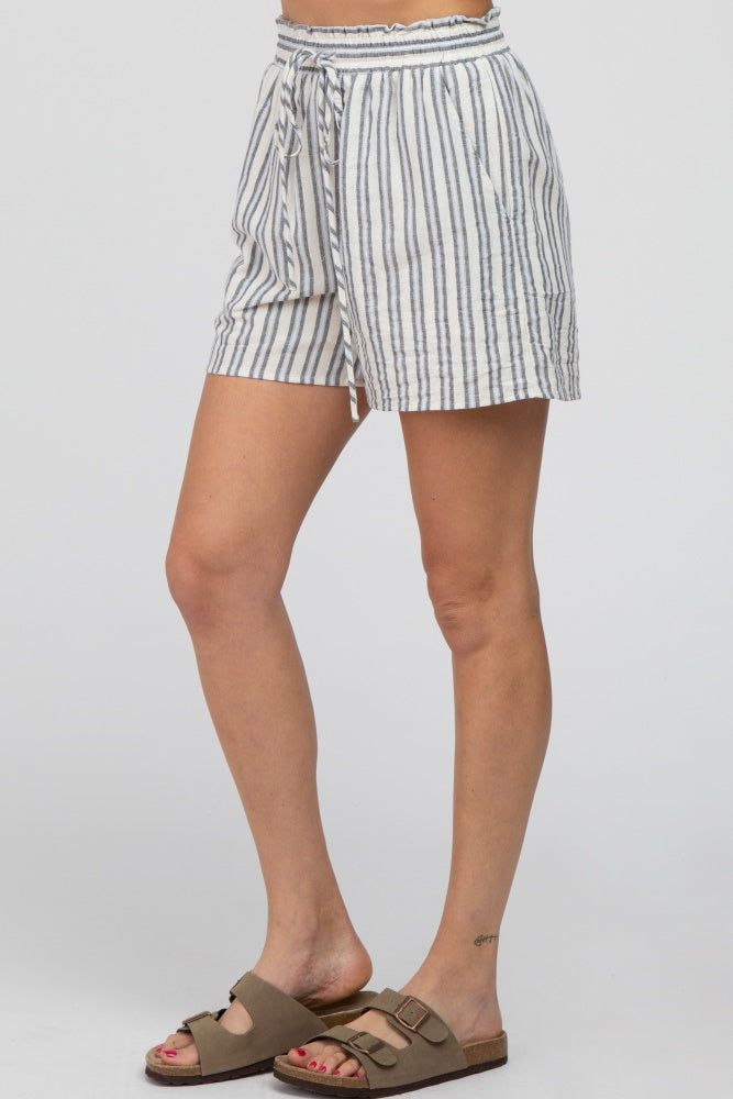 Navy Blue Striped Linen Drawstring Shorts sold by Pinkblush product image thumbnail 3