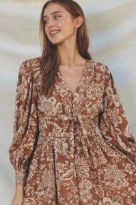 Plum Printed Shirred Waist Mini Dress sold by Pinkblush