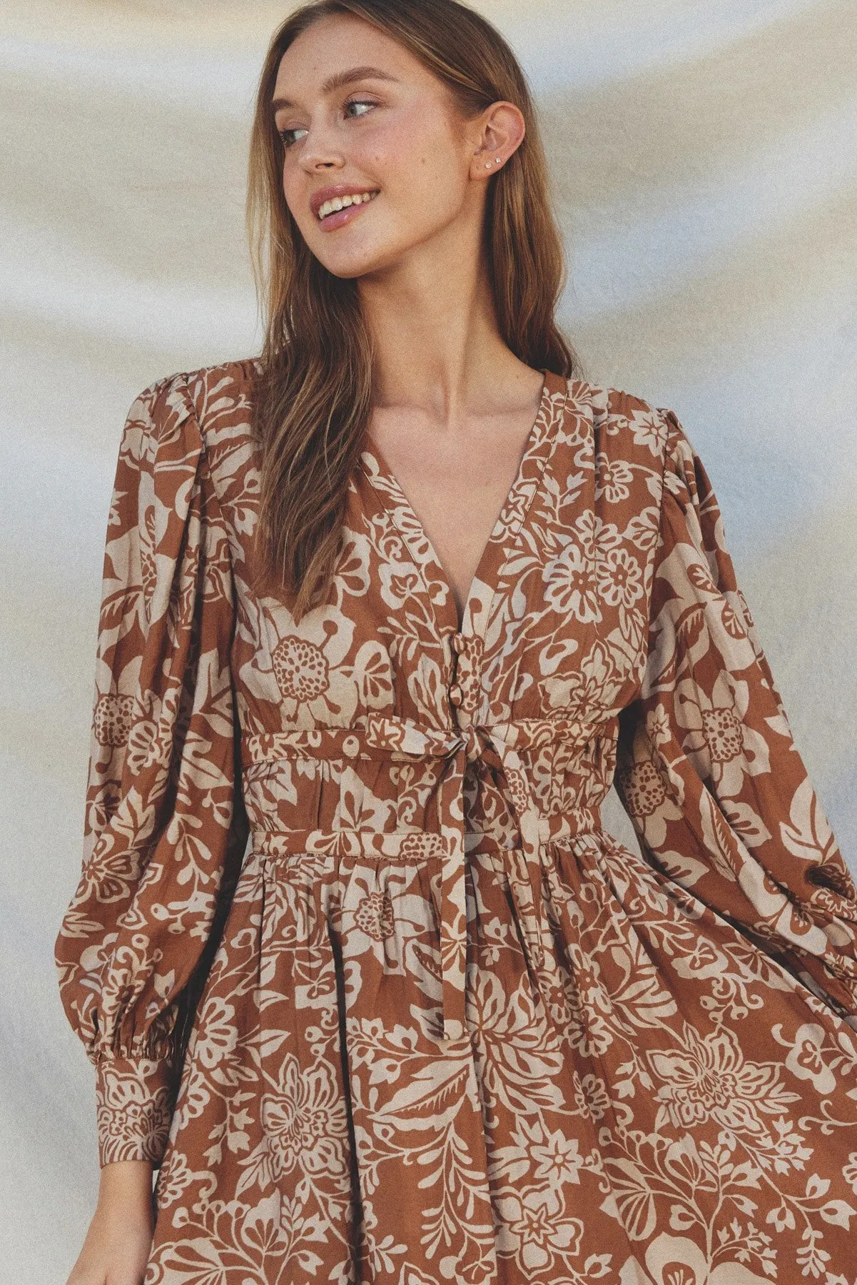 Plum Printed Shirred Waist Mini Dress sold by Pinkblush product image thumbnail 5