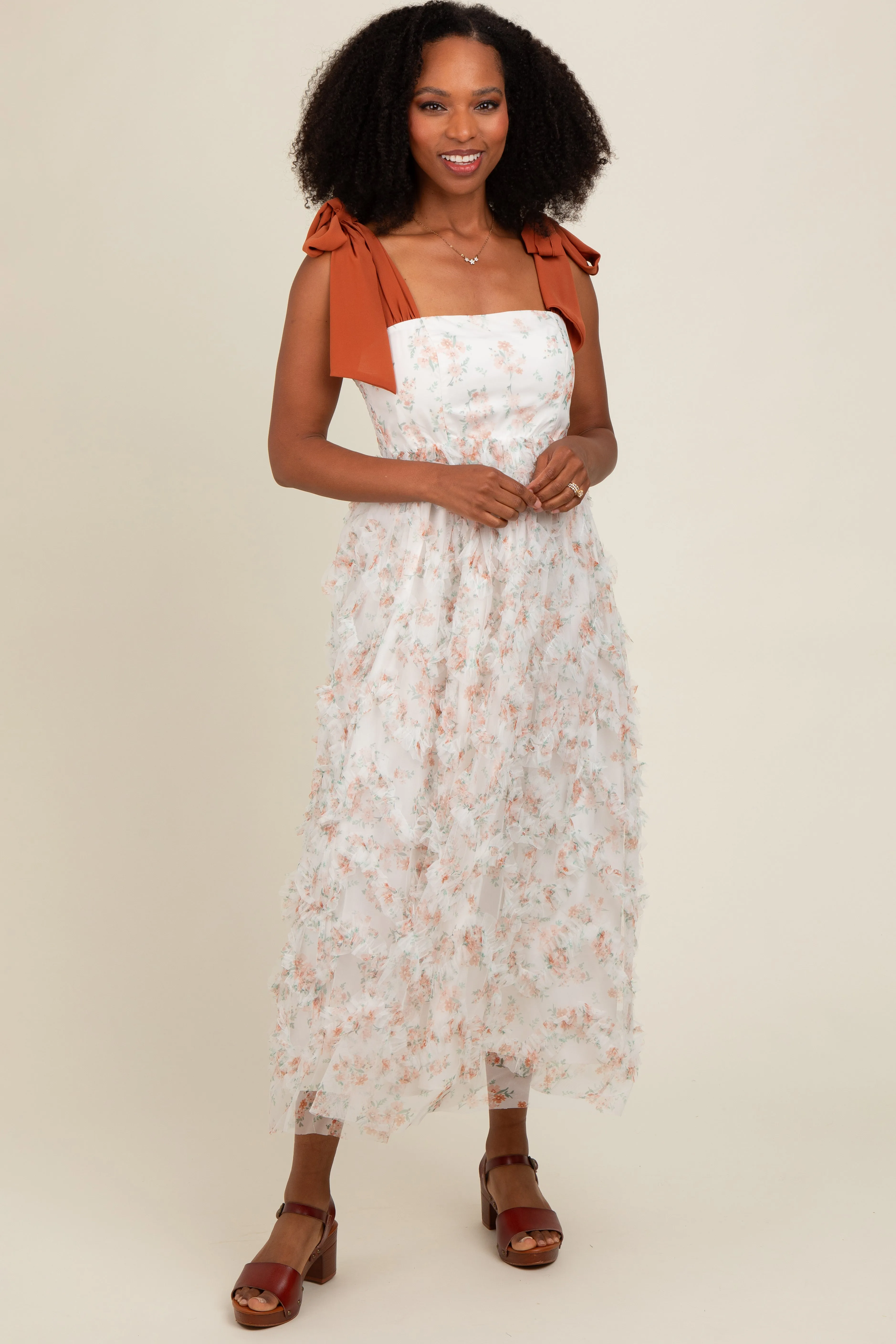 Peach Floral Ruffle Tiered Maxi Dress sold by Pinkblush product image thumbnail 5