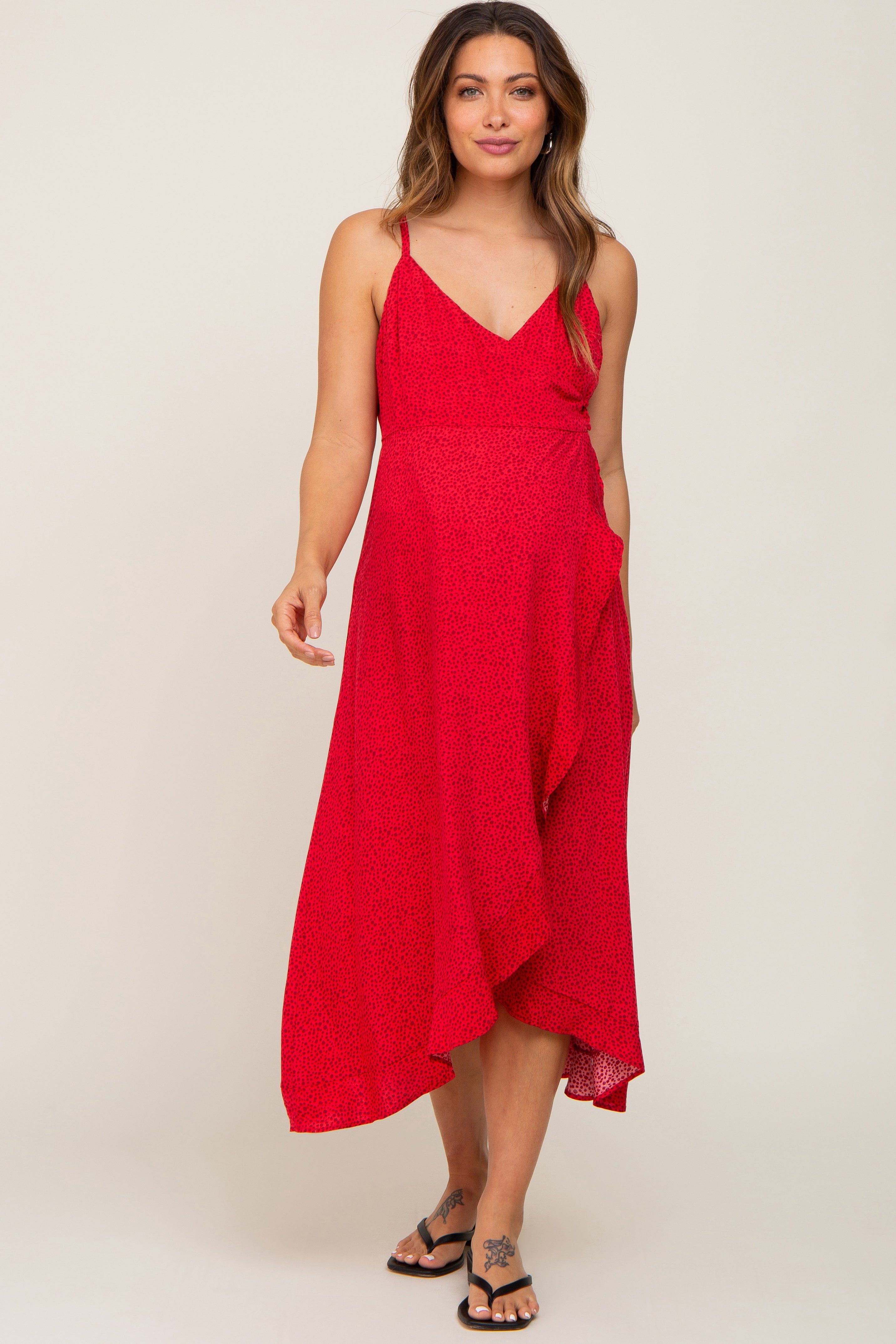 Red Animal Print Wrap Maternity Midi Dress sold by Pinkblush