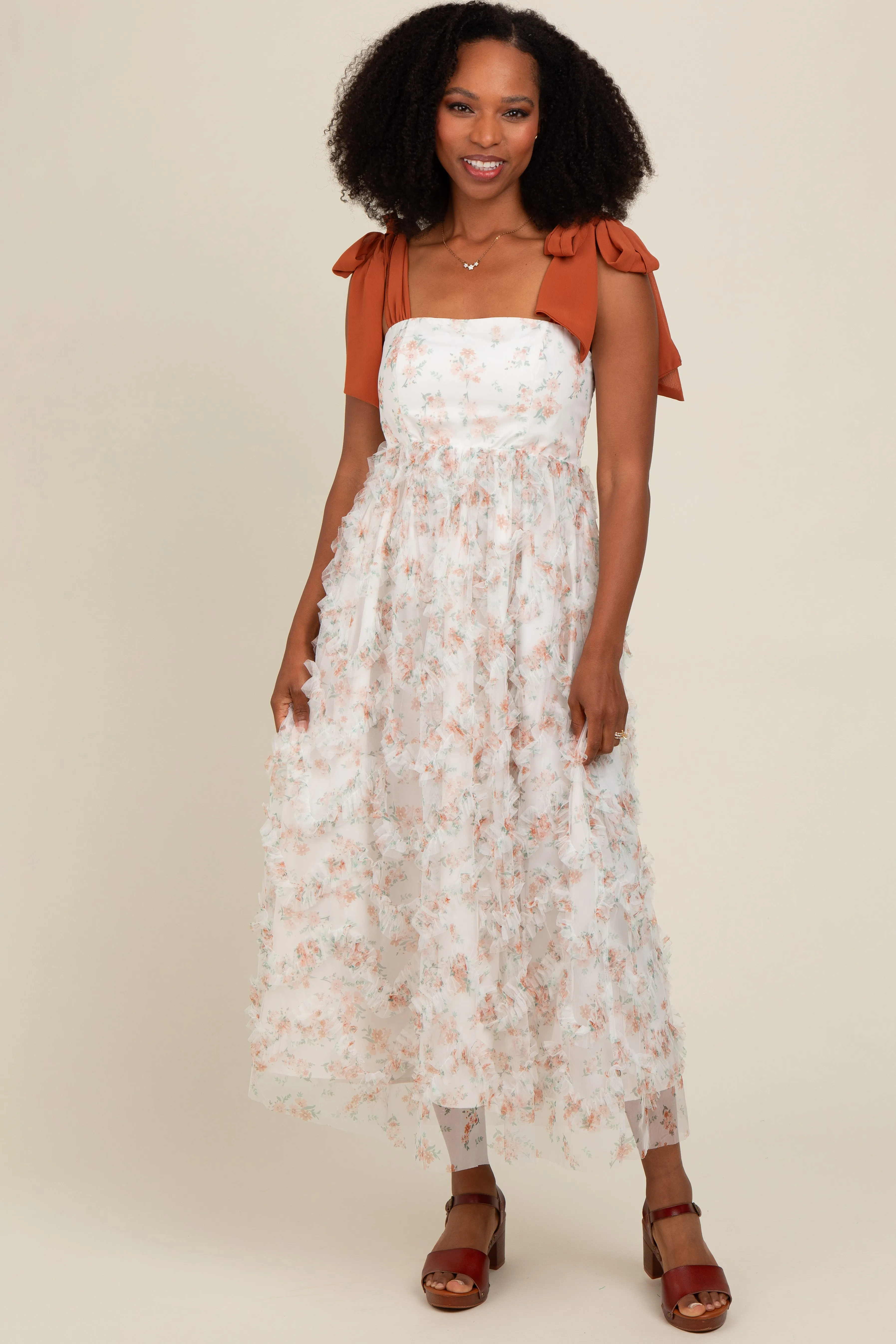 Peach Floral Ruffle Tiered Maxi Dress sold by Pinkblush product image thumbnail 4