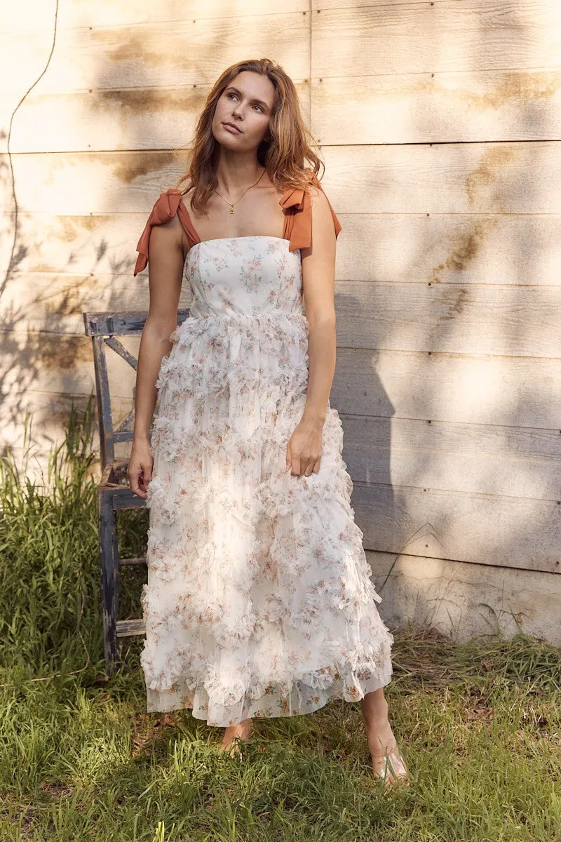 Peach Floral Ruffle Tiered Maxi Dress sold by Pinkblush