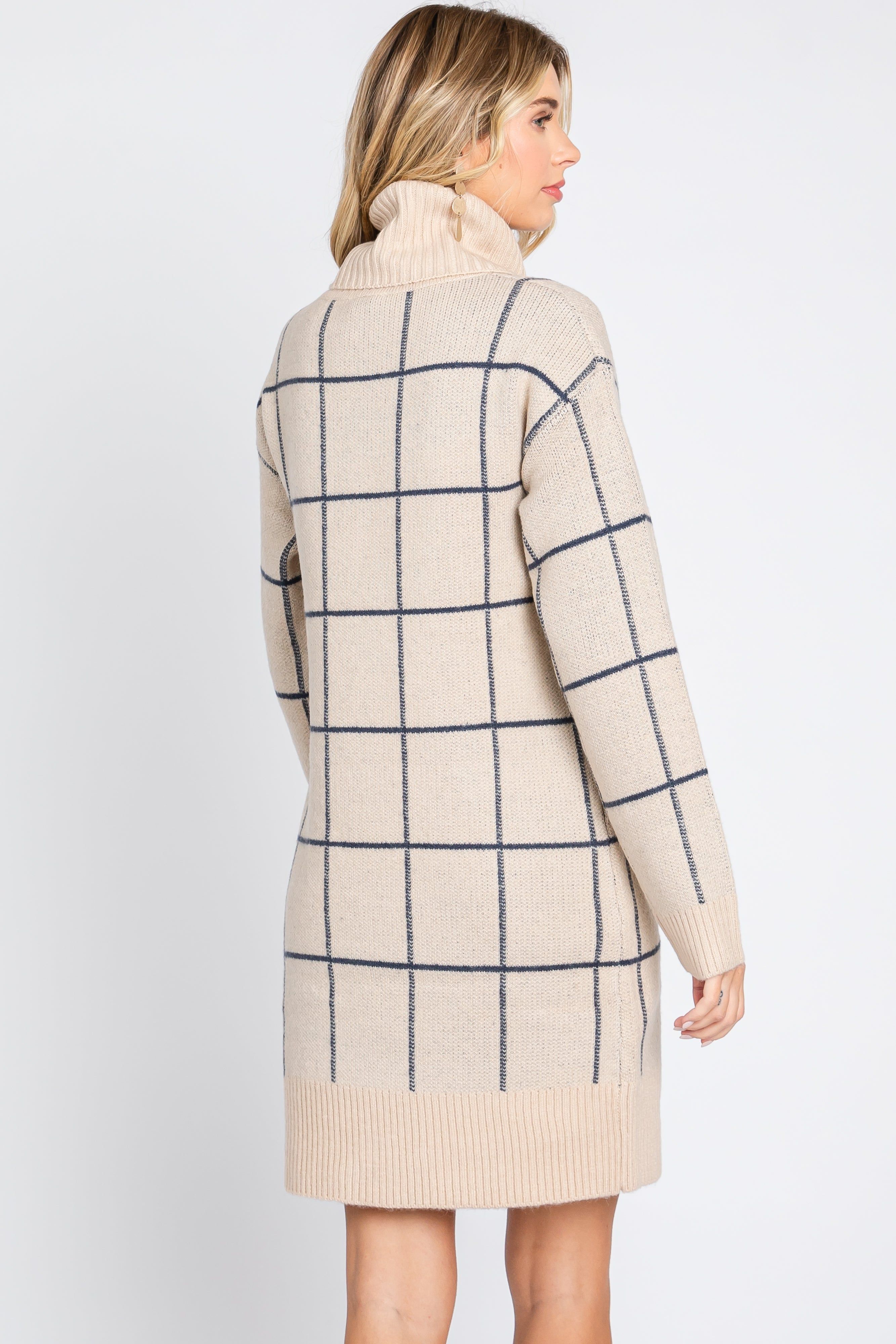 Taupe Windowpane Turtleneck Sweater Dress sold by Pinkblush product image thumbnail 4