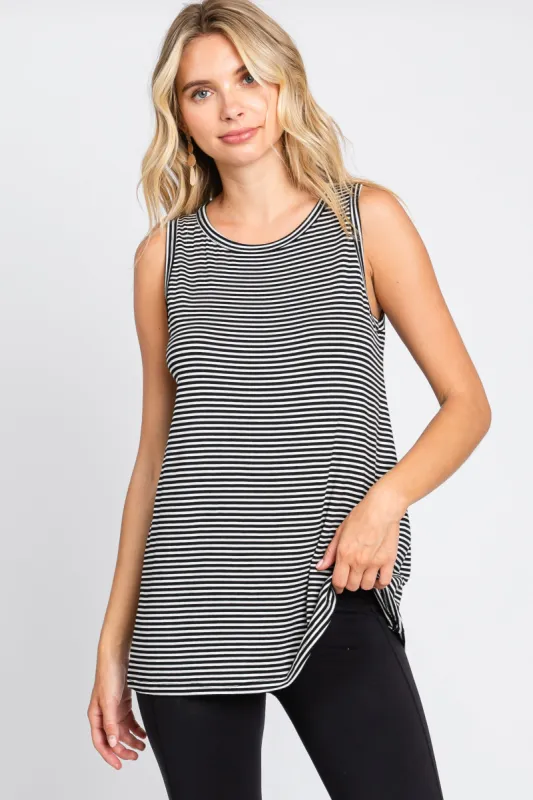Black Striped Sleeveless Tank Top sold by Pinkblush