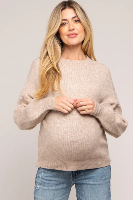 Taupe Bubble Sleeve Maternity Sweater sold by Pinkblush
