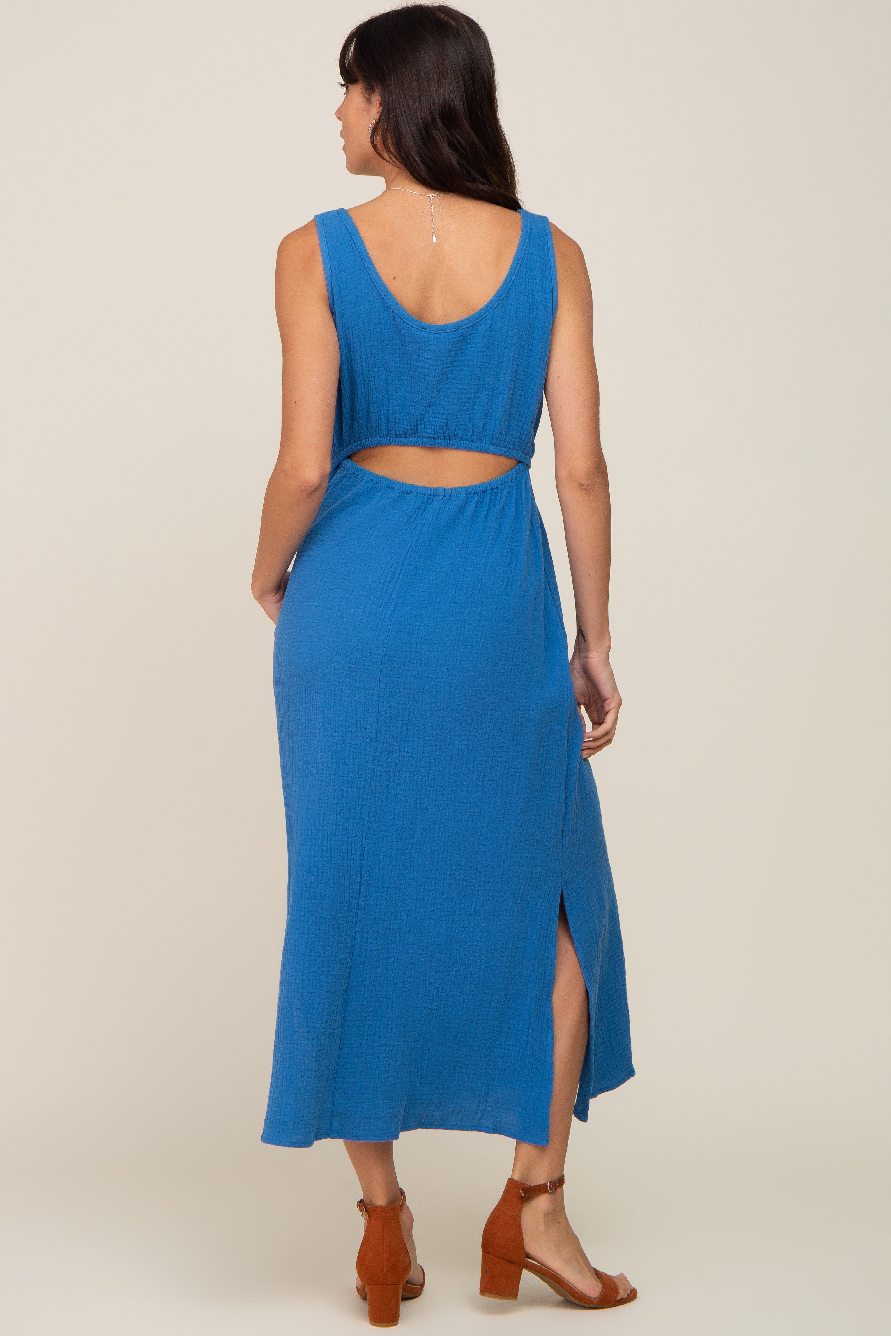 Blue Lightweight Sleeveless Open Back Maxi Dress sold by Pinkblush product image thumbnail 3