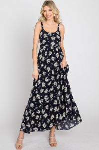 Navy Blue Floral Maxi Dress sold by Pinkblush