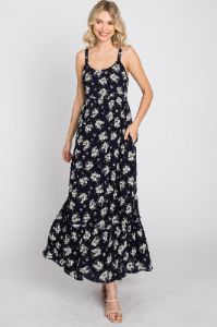 Navy Blue Floral Maxi Dress sold by Pinkblush