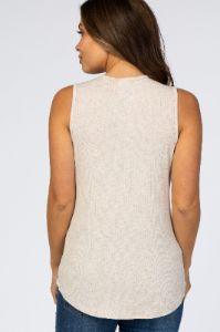 Beige Ribbed Button Accent Sleeveless Maternity Top sold by Pinkblush
