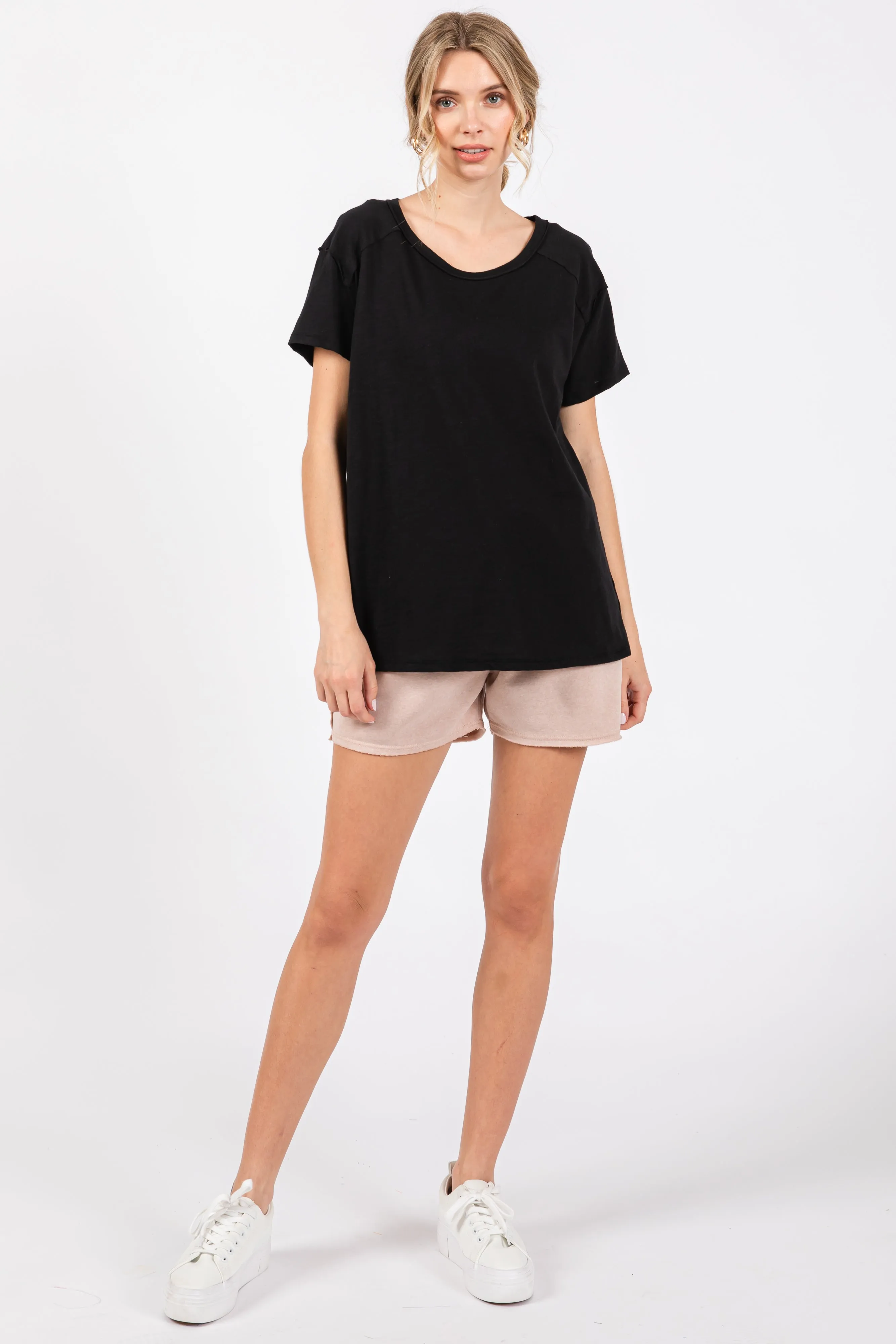 Black Raw Hem Short Sleeve Top sold by Pinkblush product image thumbnail 4