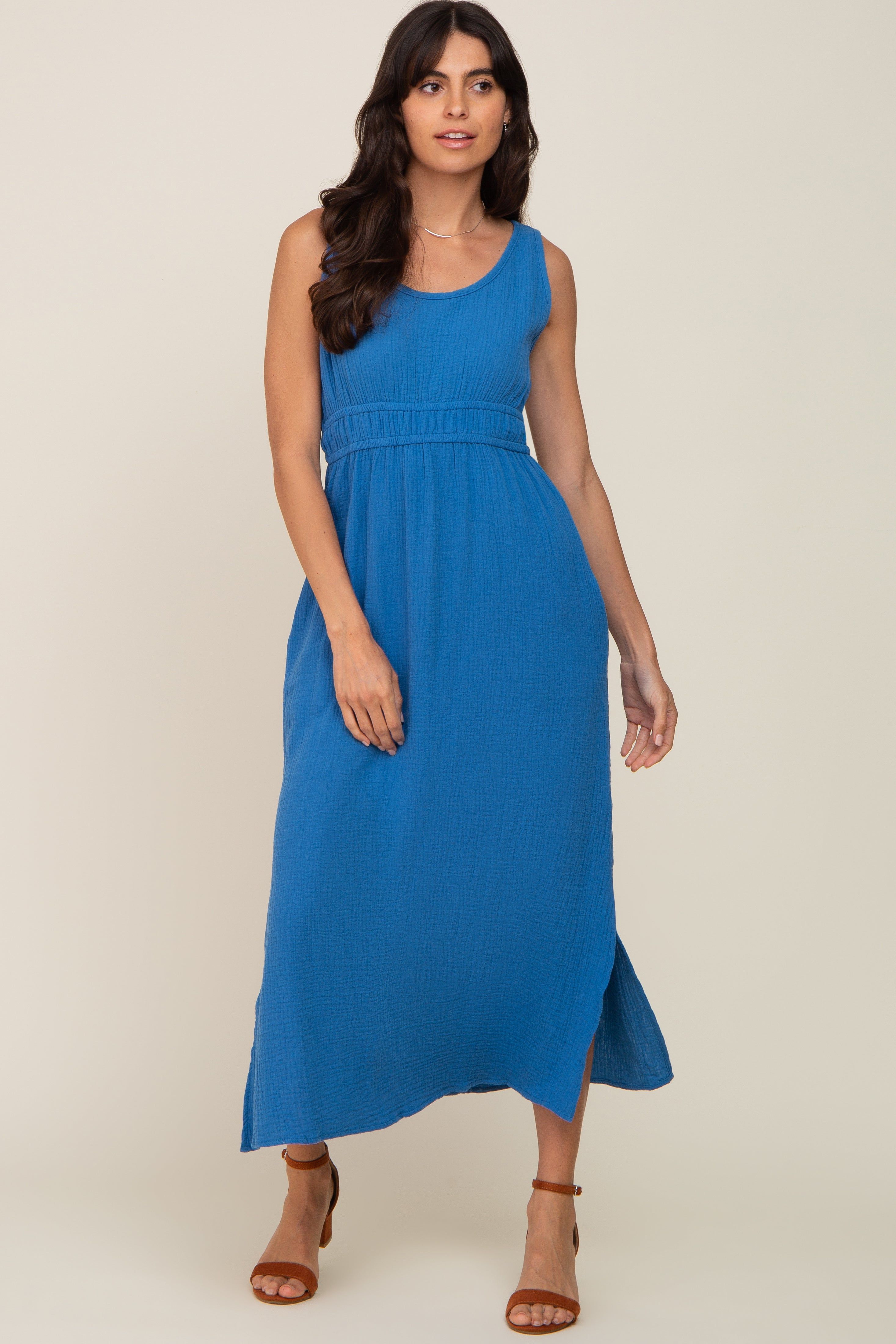 Blue Lightweight Sleeveless Open Back Maxi Dress sold by Pinkblush product image thumbnail 4