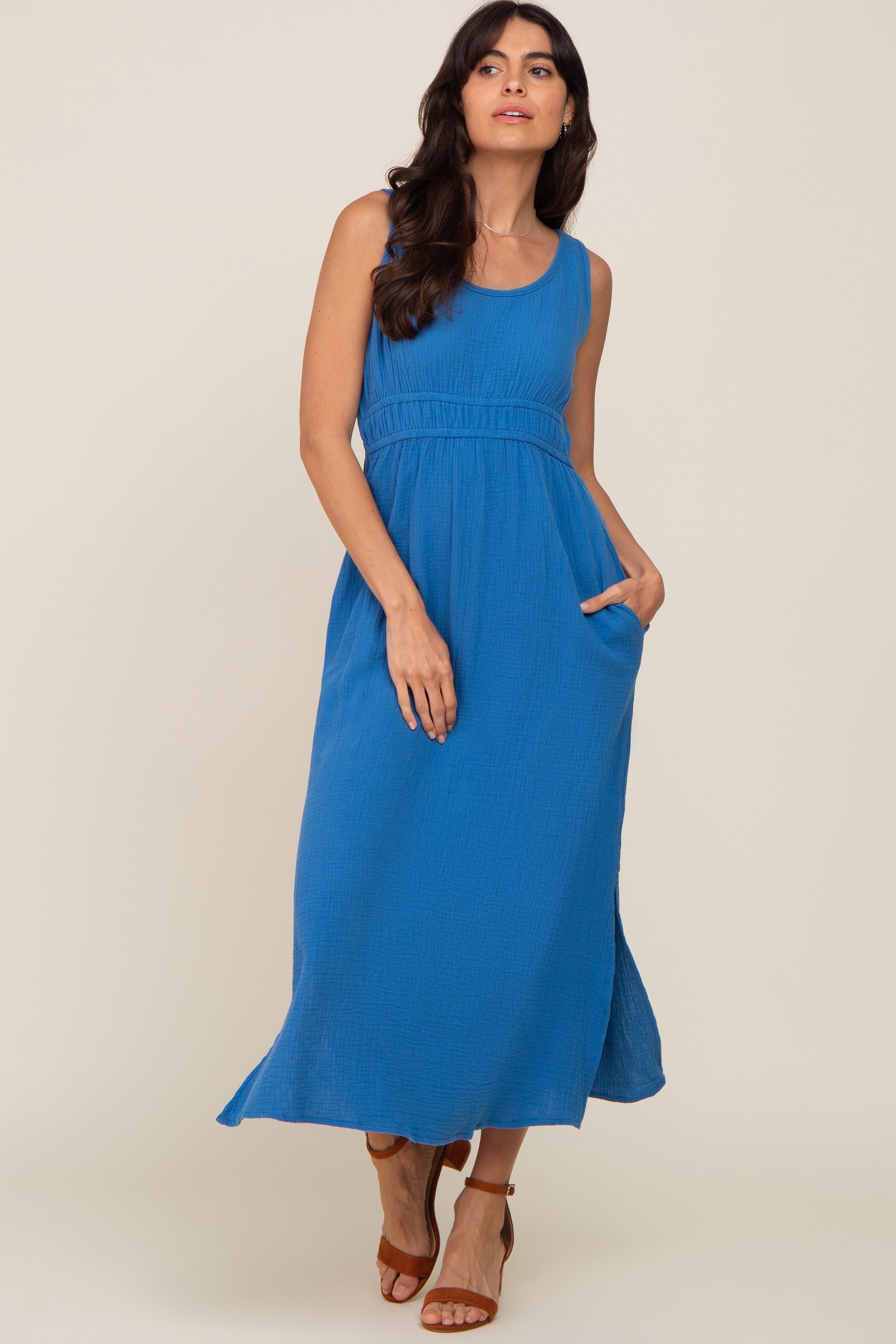 Blue Lightweight Sleeveless Open Back Maxi Dress sold by Pinkblush