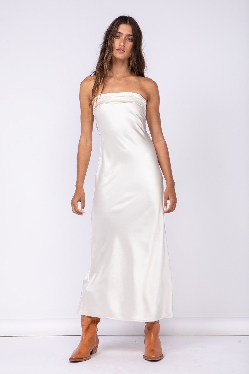 Soft Cream Satin Strapless Dress sold by Pinkblush product image thumbnail 2