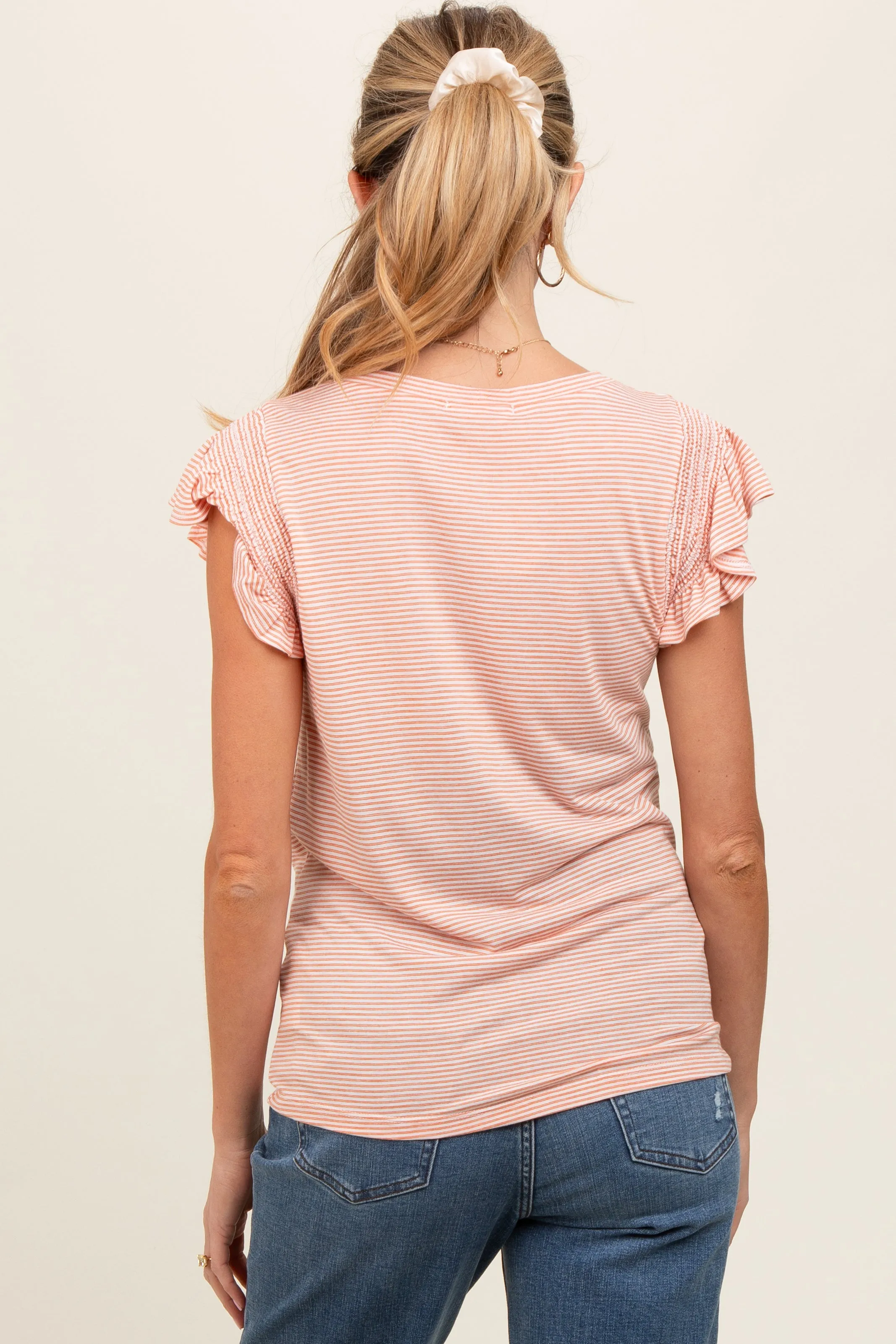 Orange Striped Ruffle Smocked Maternity Top sold by Pinkblush product image thumbnail 3