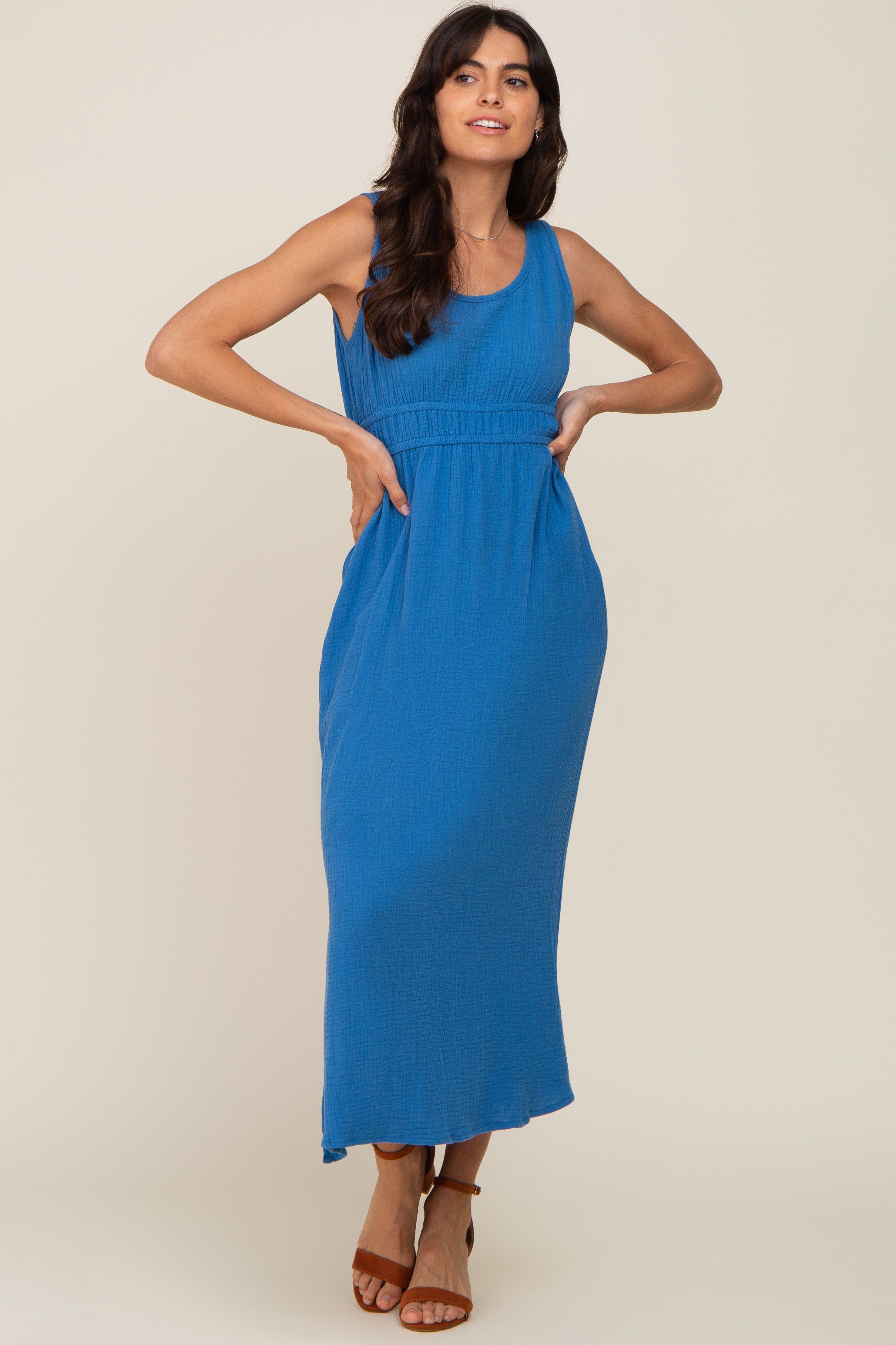 Blue Lightweight Sleeveless Open Back Maxi Dress sold by Pinkblush product image thumbnail 5