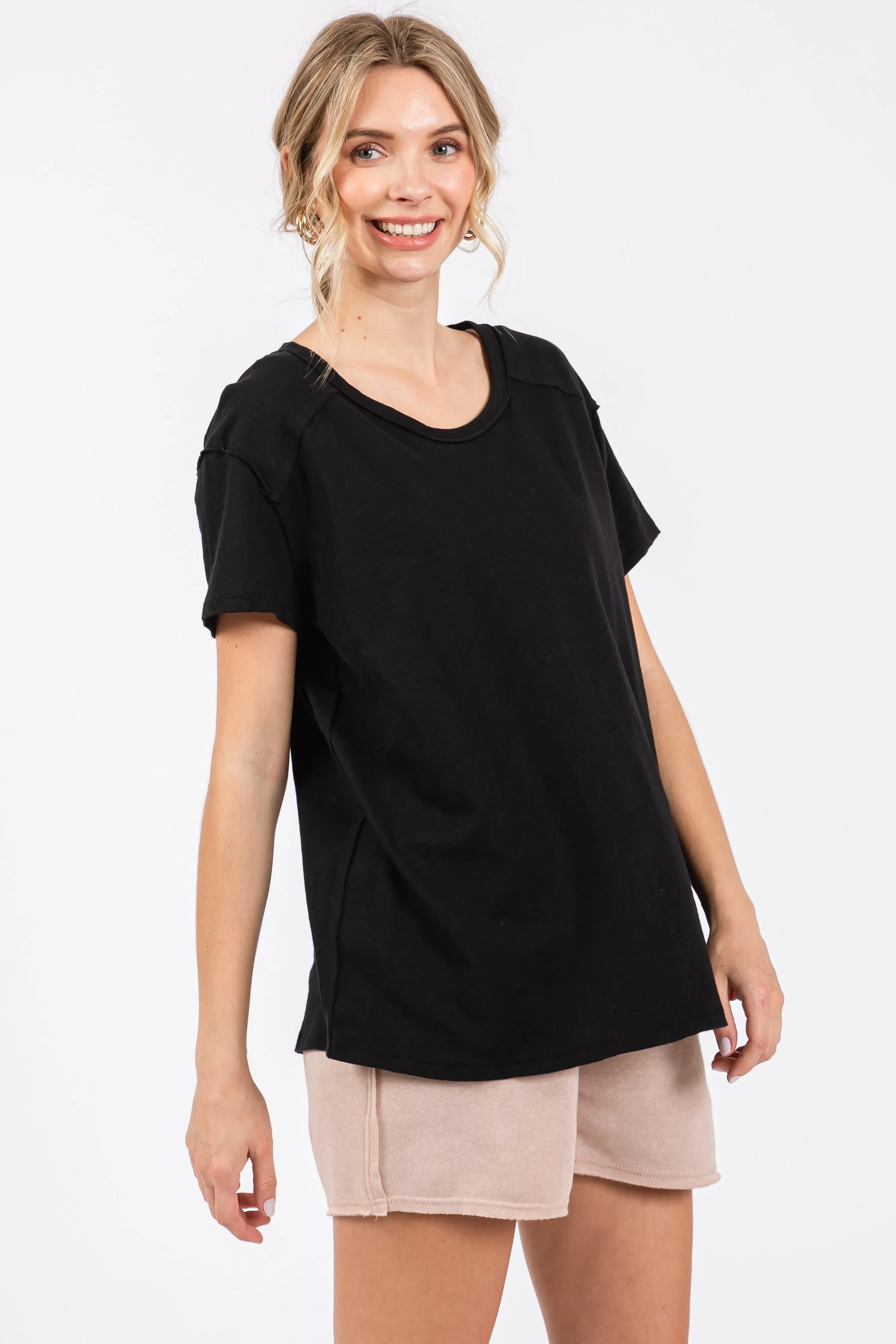 Black Raw Hem Short Sleeve Top sold by Pinkblush product image thumbnail 2