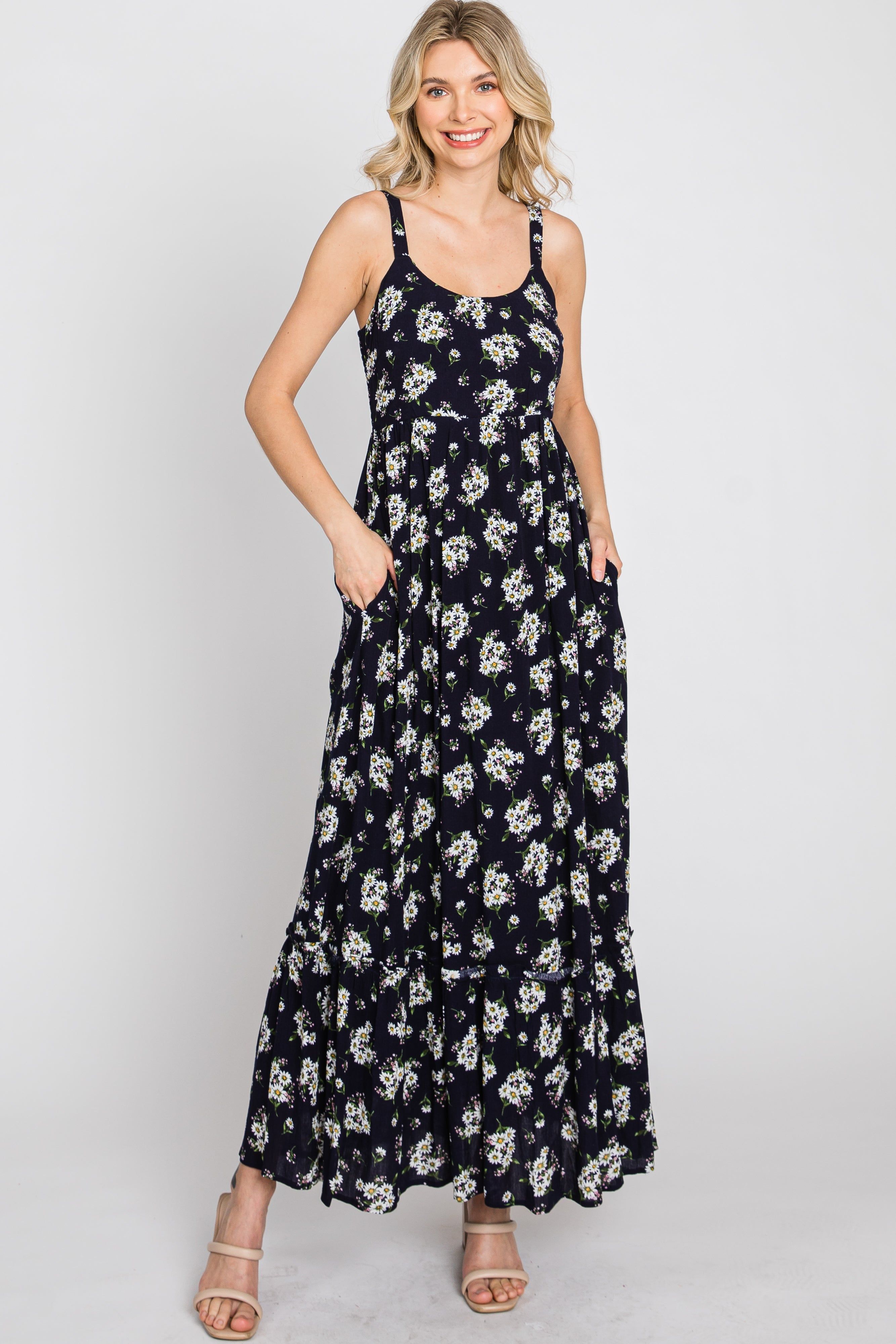 Navy Blue Floral Maxi Dress sold by Pinkblush