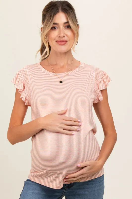 Orange Striped Ruffle Smocked Maternity Top sold by Pinkblush